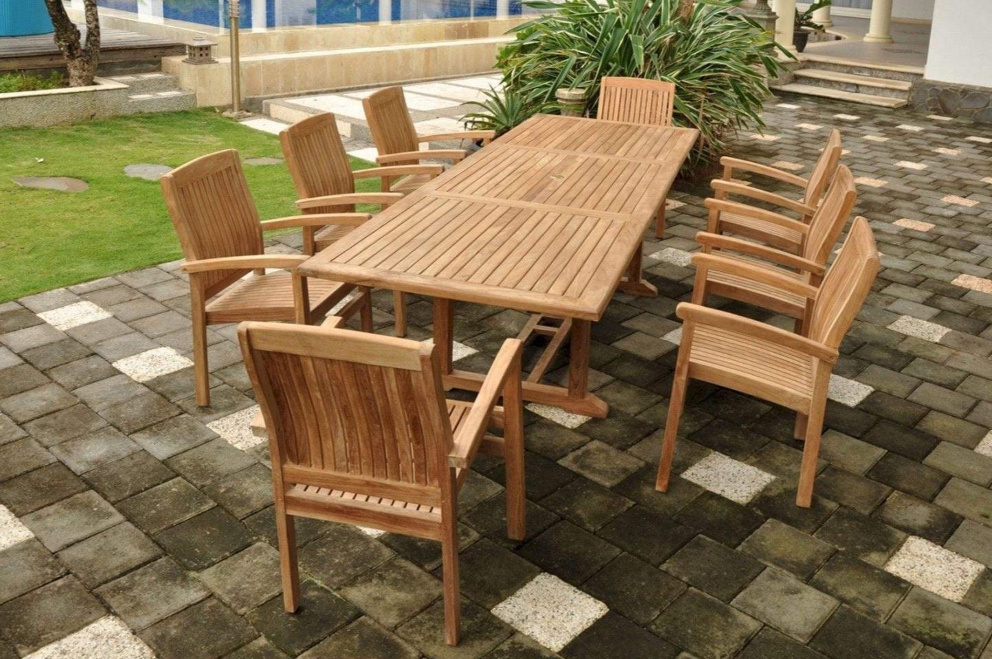 Anderson Teak Bahama Stackable Sahara 9-Piece Rectangular Outdoor Dining Set - Weather-Resistant Patio Furniture for Poolside, Garden & Backyard Entertaining
