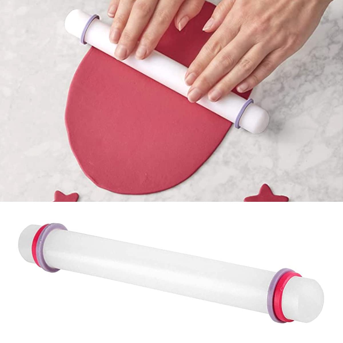 2-Pack Non-Stick 9-Inch Adjustable Rolling Pin with Removable Rings - Perfect for Baking Dough, Pizza, Pastries, Pasta, Cookies & Dumplings - Ideal for Home Bakers & Professional Chefs