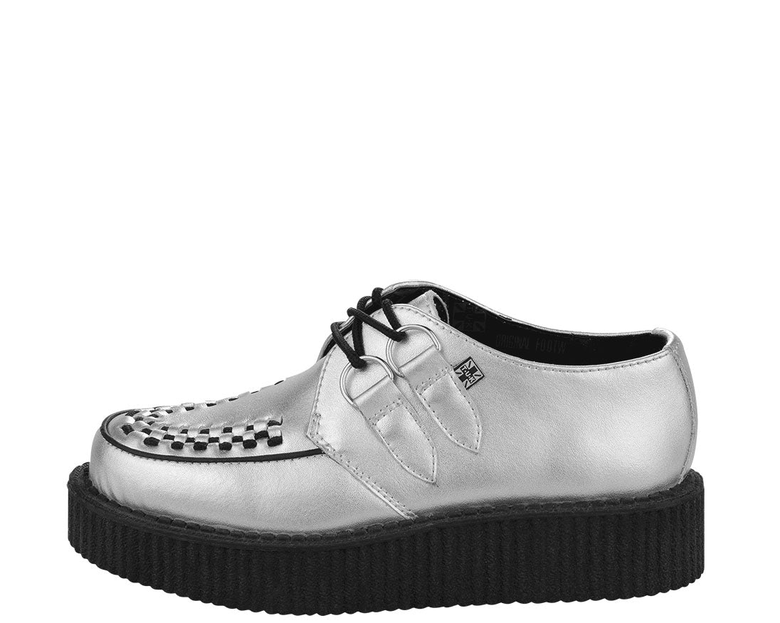 T.U.K Silver Metallic Round Viva Low Creeper Shoes - Punk Rock Fashion for Women & Men | Perfect for Concerts, Parties & Everyday Wear