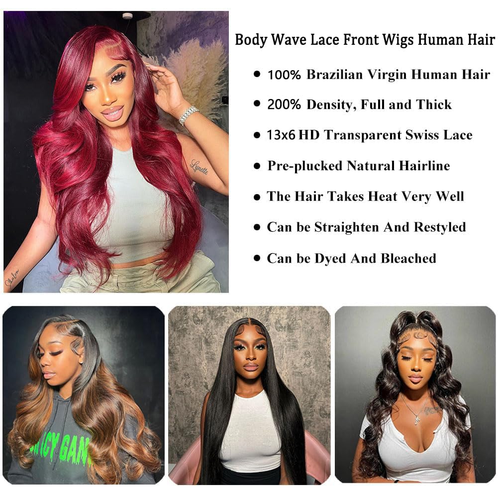 13x6 HD Lace Front Human Hair Wig - Body Wave Pre Plucked Glueless Lace Wig for Women | Natural Looking Everyday & Party Hairstyle