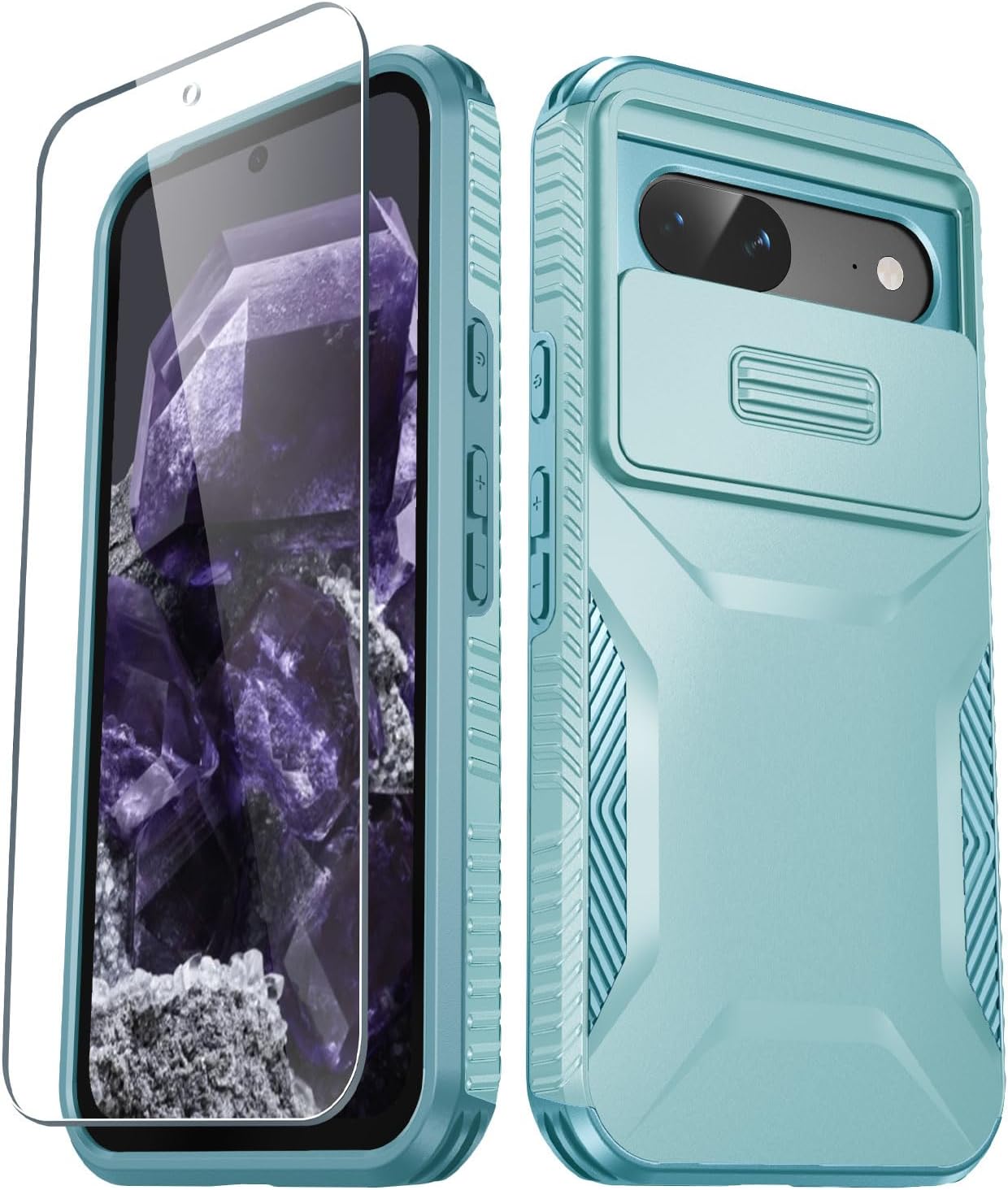 Google Pixel 9 Pro Protective Case with Built-in Camera Slide & Tempered Glass Screen Protector - Shockproof Cover for Photography & Daily Use