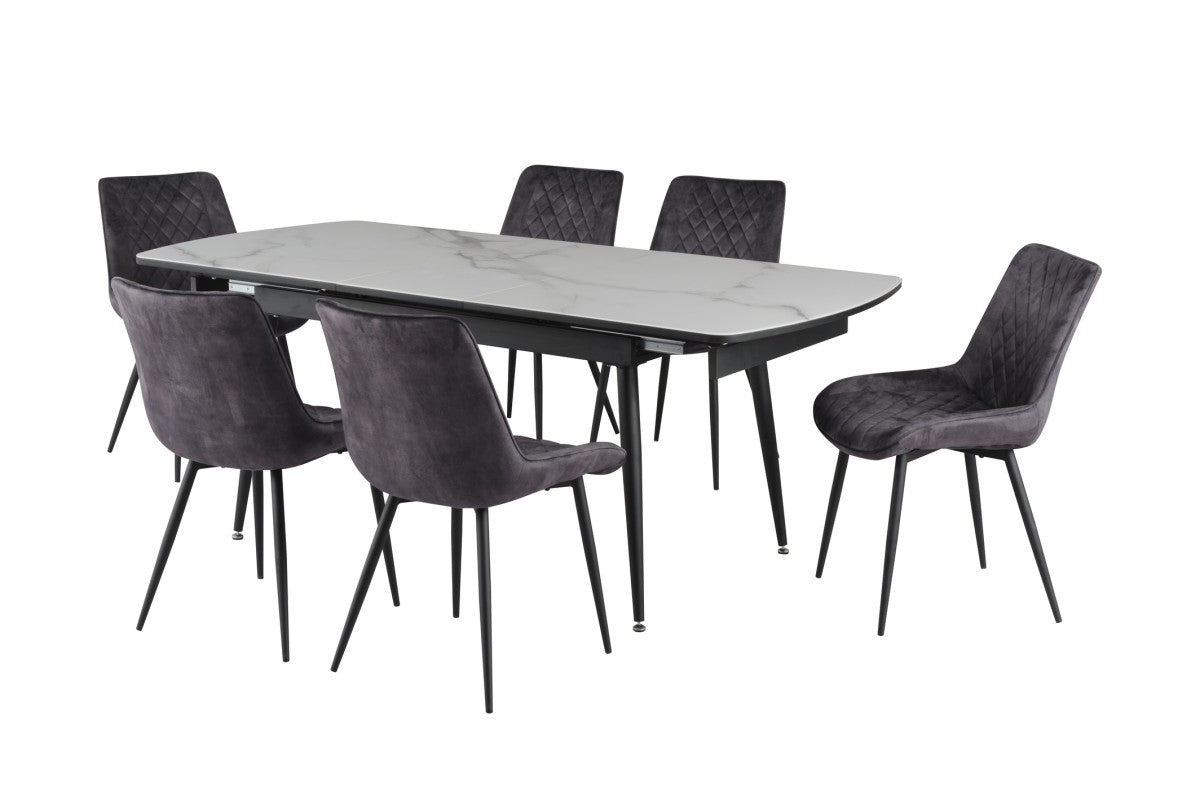 7-Piece Modern Dining Set - White & Grey Wooden Table & Chairs for Kitchen, Dining Room & Small Spaces | Perfect for Family Meals & Entertaining Guests