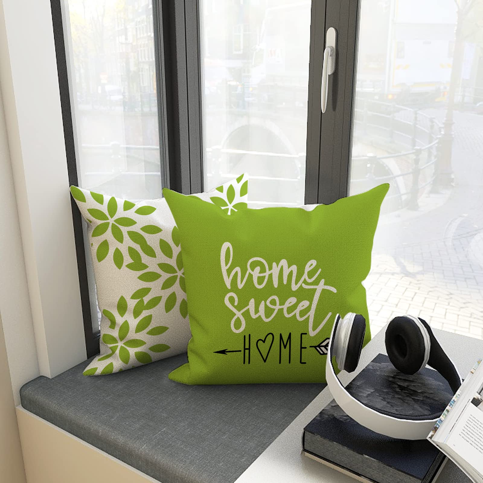 YCOLL 18x18 Inch Pillow Covers Set of 4 - Modern Linen Fabric Throw Pillow Cases for Sofa, Couch, Bed & Car - Decorative Sage Green Home Decor - Perfect for Living Room, Bedroom & Outdoor Use