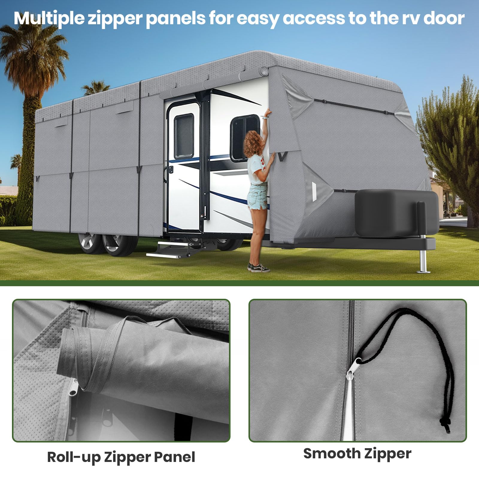 XGear Heavy-Duty 27'-30' RV Cover - 5-Layer Windproof & UV-Protected Travel Trailer Cover with Rip-Stop Fabric & 2 Extra Straps | Perfect for Outdoor Storage, Winter Protection, and Long-Term Travel
