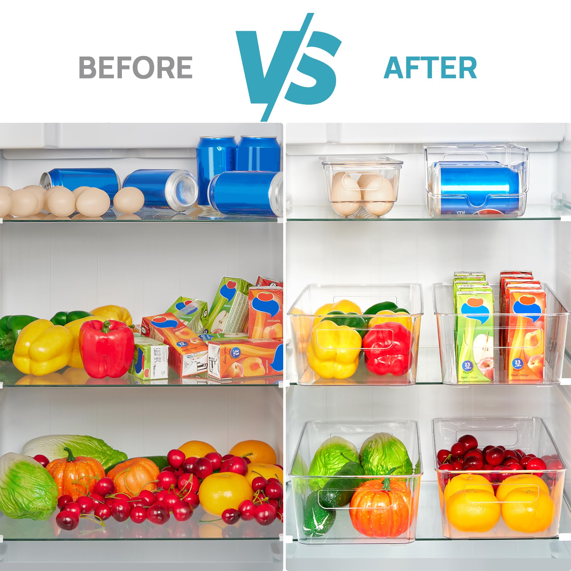 Vtopmart 8-Pack Clear Refrigerator Organizer Bins with Handles - BPA-Free Kitchen Storage Containers for Fridge, Freezer, Cabinet & Pantry - Perfect for Meal Prep, Grocery Organization and Space Saving