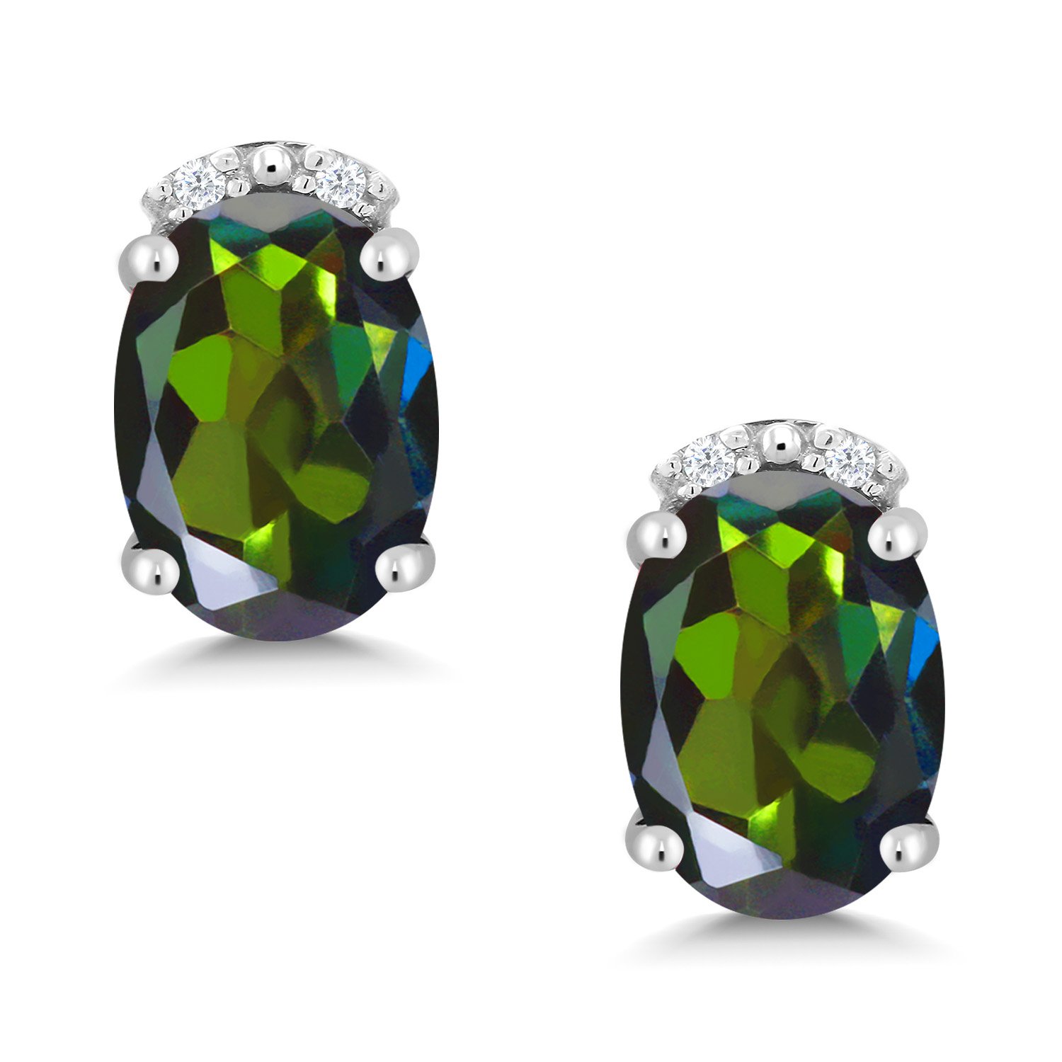 7X5MM Oval Gemstone & White Diamond Earrings in 10K Solid Gold | Birthstone Jewelry for Women | Perfect Gift for Mom, Wife, Her | Elegant Everyday Wear & Special Occasions