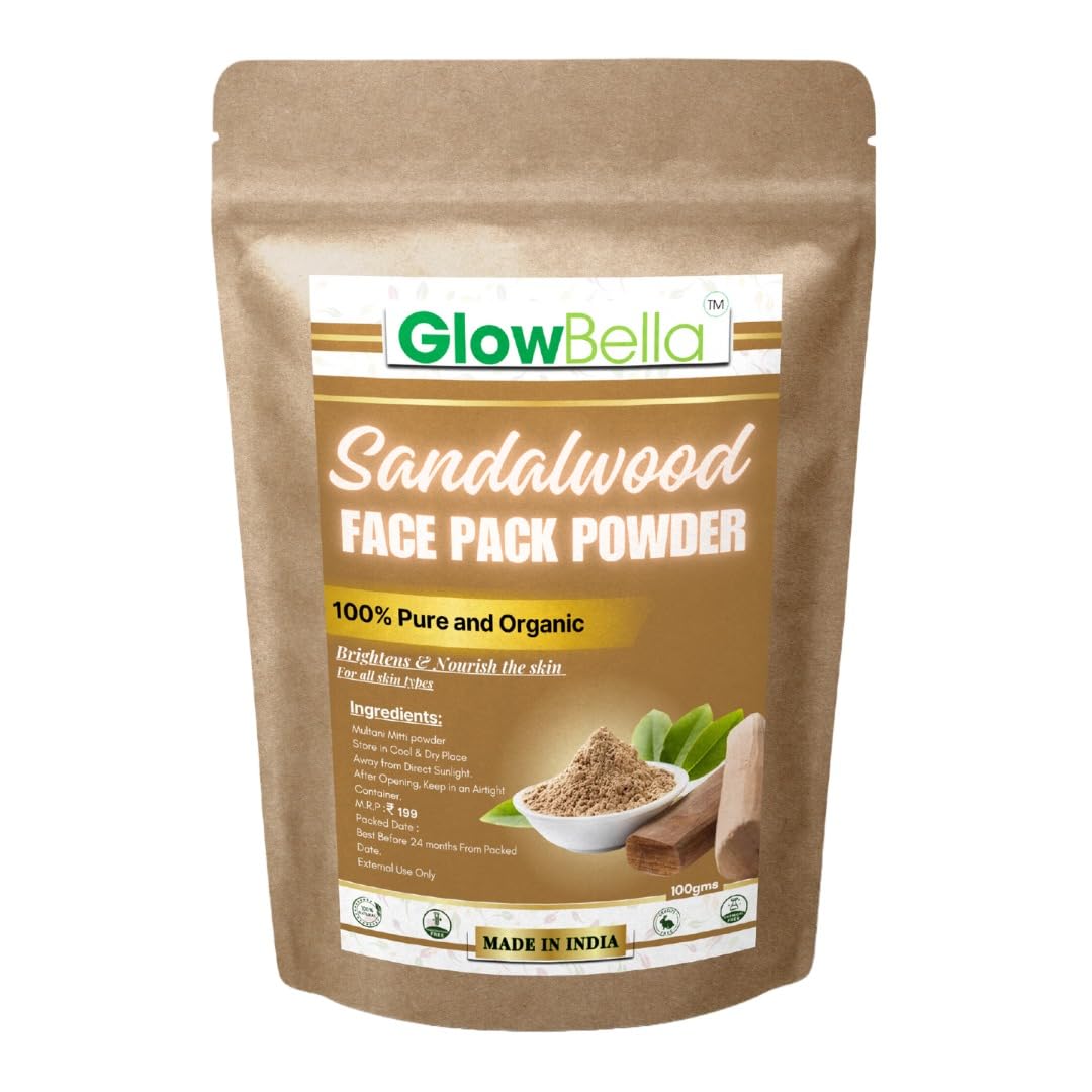Glow Bella Pure Organic Sandalwood Powder for Face & Skin Care - 100g | Natural Chandan Powder for Brightening, Acne Treatment & Glowing Skin | Perfect for DIY Face Masks, Spa Treatments & Ayurvedic Skincare