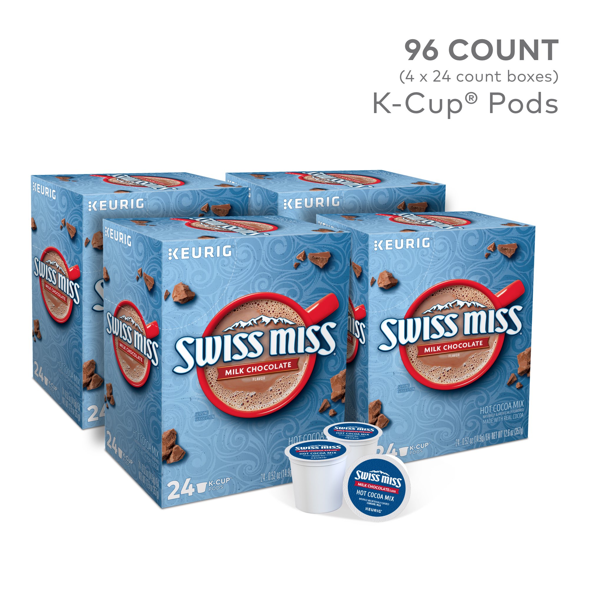 Swiss Miss Milk Chocolate Hot Cocoa K-Cup Pods - 96 Count Single-Serve Hot Chocolate for Keurig Brewers | Perfect for Winter Warmth, Holiday Gifts & Cozy Family Moments