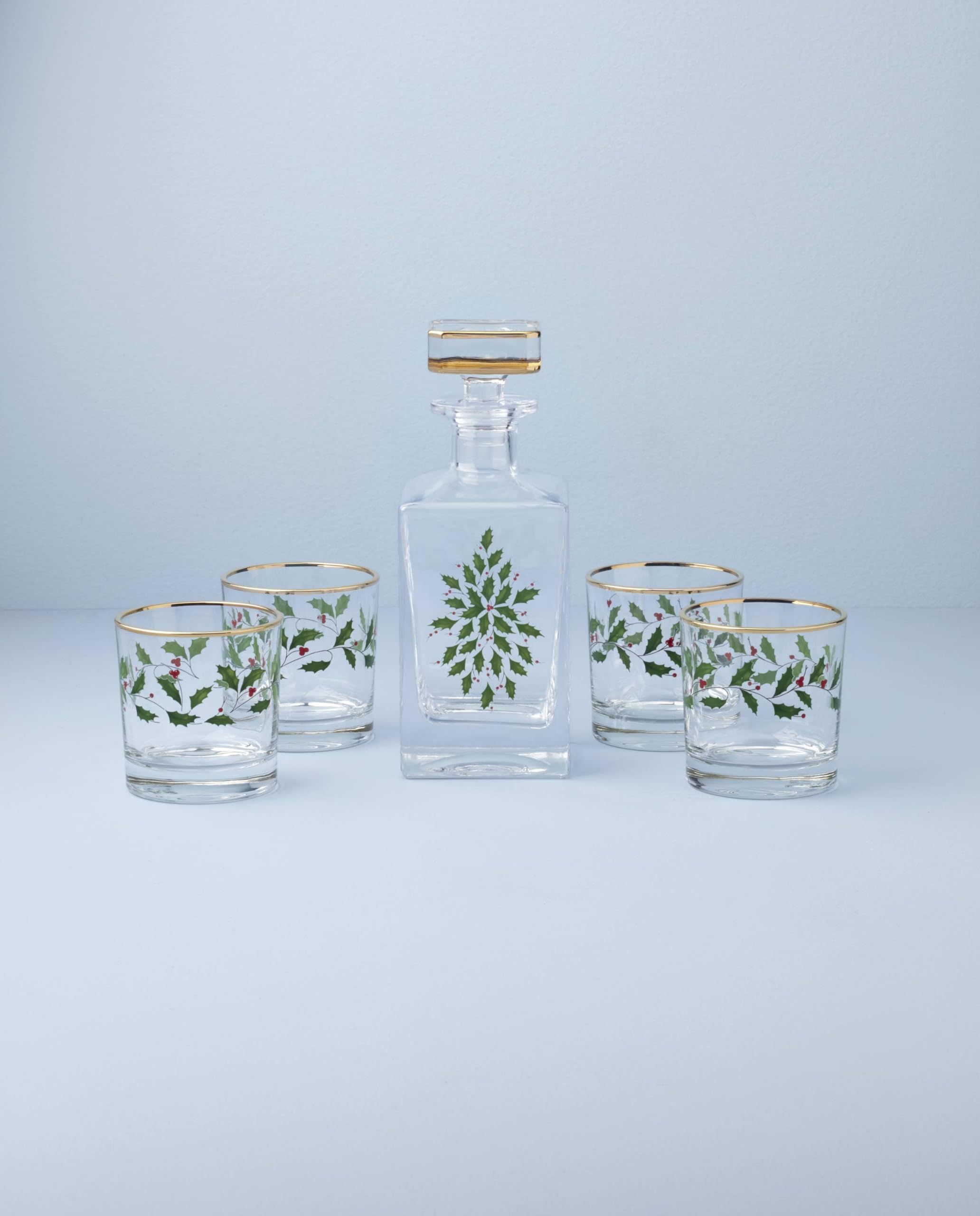 Lenox 896709 Holiday 5-Piece Decanter & Whiskey Glass Set - Elegant Christmas Dinnerware for Hosting & Entertaining - Perfect for Holiday Parties, Gift Giving & Festive Celebrations