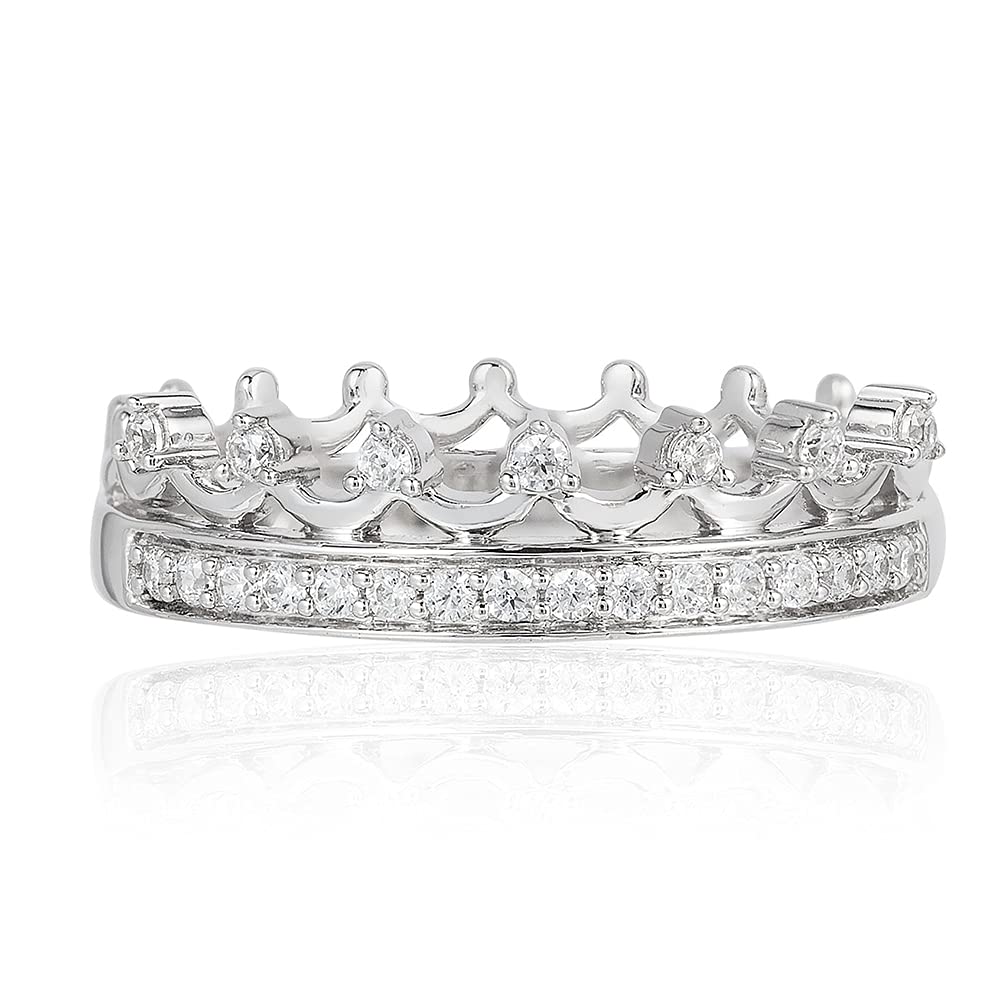Jewelili Enchanted Disney Princess Crown Ring - Sterling Silver with 1/5 Cttw Diamonds | Elegant Fine Jewelry for Women | Perfect for Disney Fans, Birthday Gifts & Special Occasions