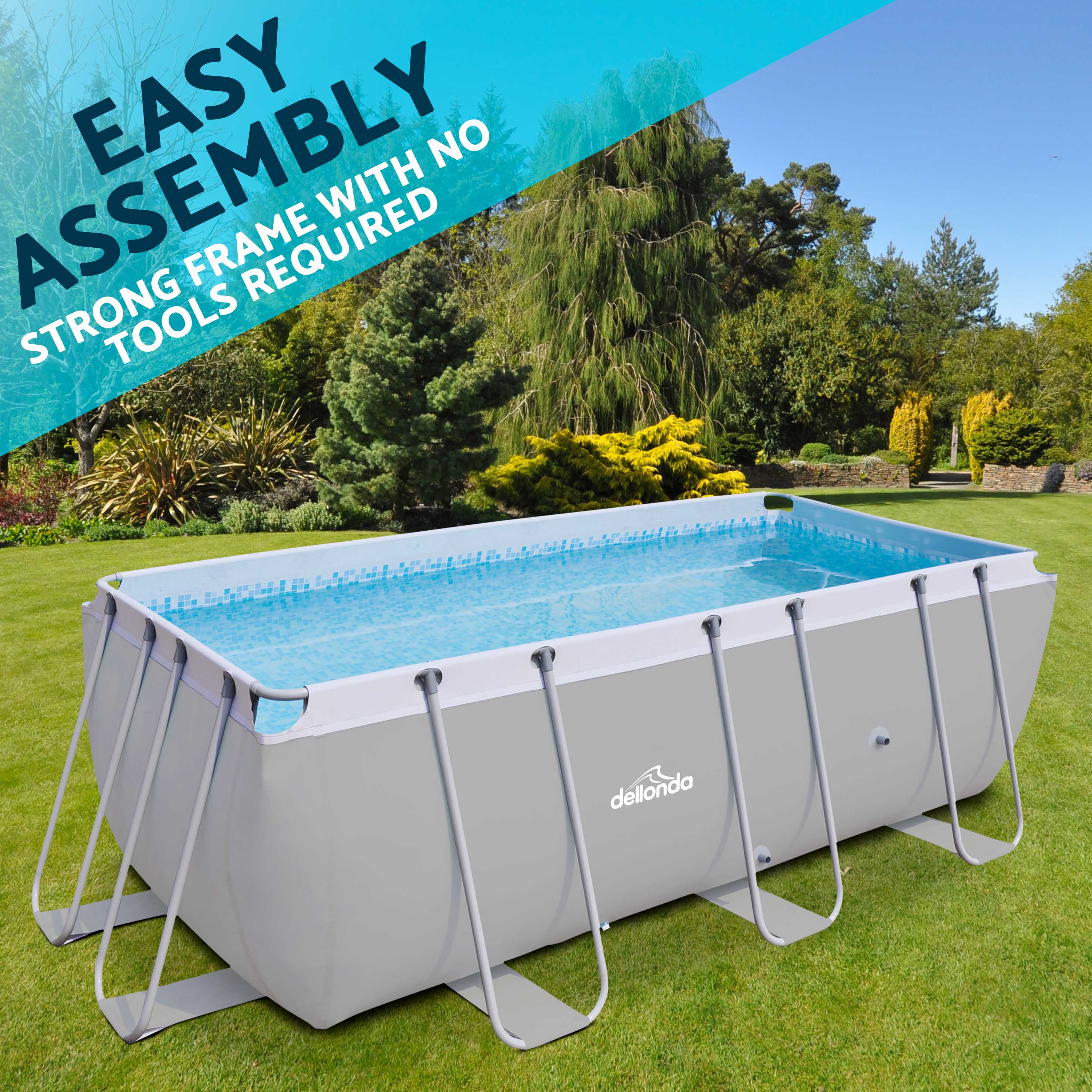 13ft Deluxe Steel Frame Rectangular Swimming Pool with Ladder, Filter Pump & Cover | Durable Above Ground Pool for Backyard, Summer Fun, Family Gatherings | DL139