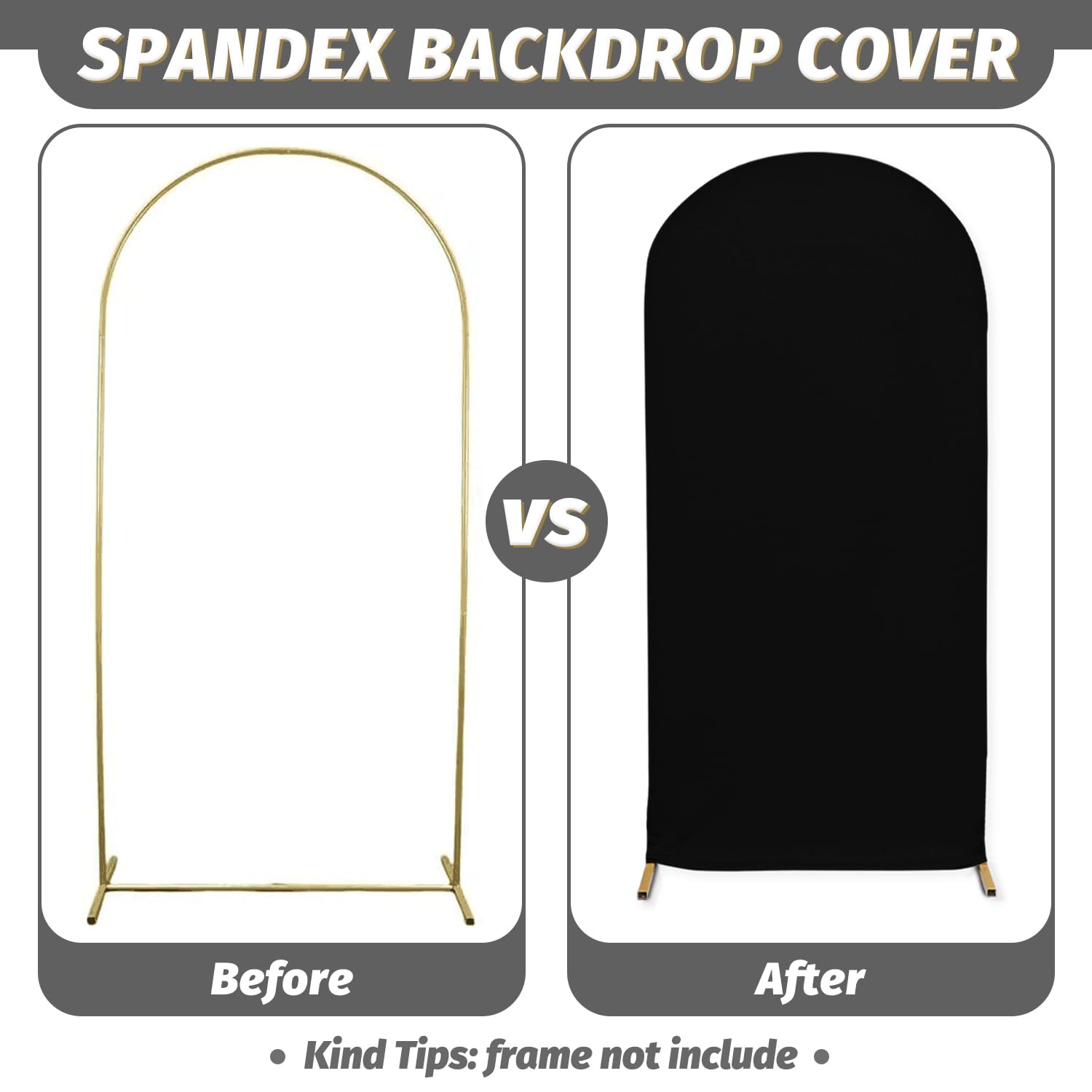 MODFUNS Black Wedding Arch Cover 2.1x5ft - Round Top Fabric Backdrop for Banquet Reception, Chiara Style - Perfect for Outdoor Ceremonies, Garden Weddings & Photo Shoots