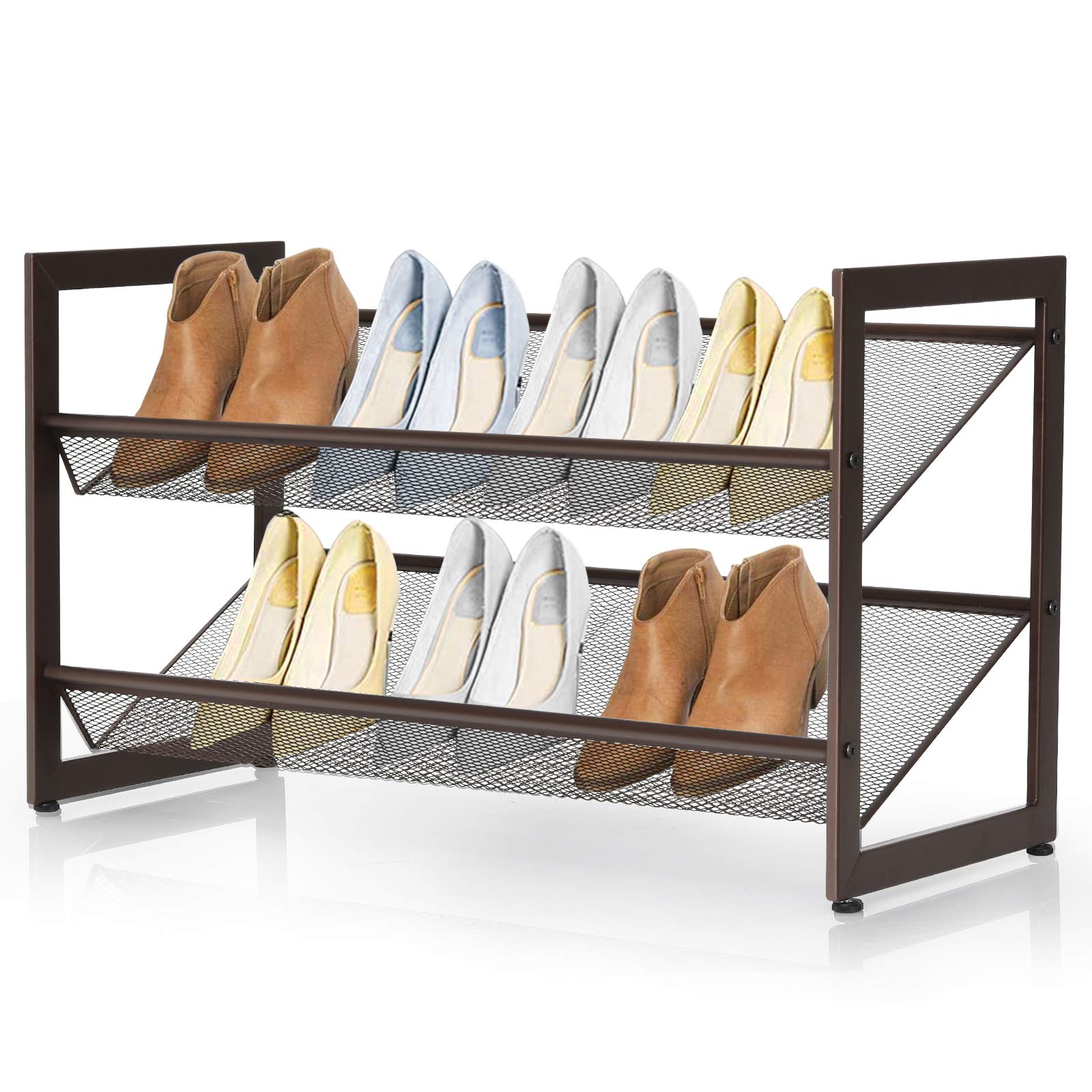 Giantex 2-Tier Metal Shoe Rack - Adjustable Angled/Flat Mesh Shelf Organizer Holds 6-8 Pairs | Freestanding Shoe Storage for Entryway, Bedroom, Closet & Hallway | Space-Saving Shoe Shelf for Small Apartments & Dorm Rooms