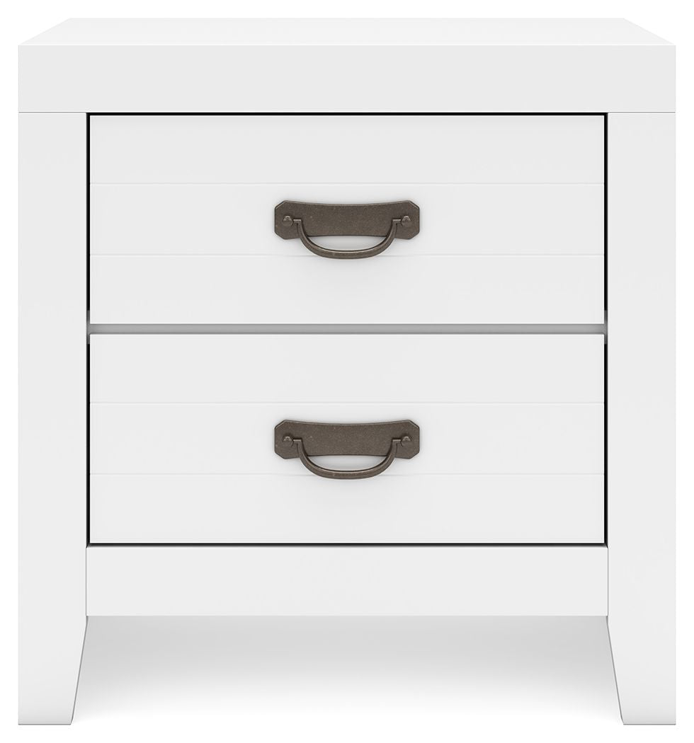 Binterglen White Two Drawer Nightstand - Modern Bedside Table with Storage for Bedroom, Living Room & Office