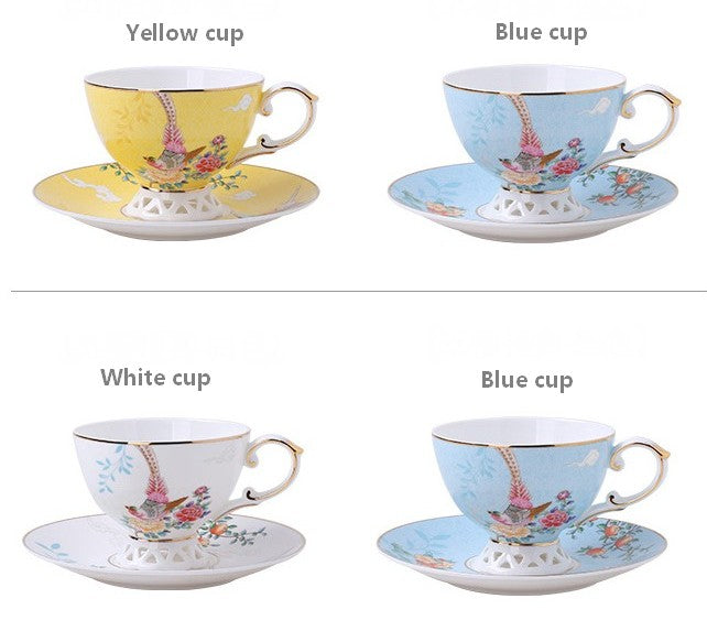 Elegant Oriental Pheasant Ceramic Tea Cup Set - Beautiful Bird Pattern Bone China Porcelain Cups with Saucers in Gift Box - Perfect for Afternoon Tea, Home Decor & Unique Gifts