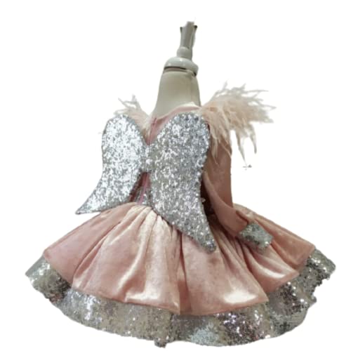 Pink Fairy Tutu Dress with Wings - Velvet Baby Toddler Girl Costume for Birthday Party, Halloween, Christmas & Special Occasions | Elegant Sleeveless Floral Fancy Dress for Girls | Wedding, Holiday & Photo Shoot Outfit