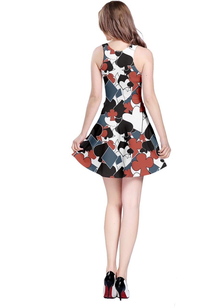 CowCow Women's Dark Poker Playing Cards Print Queen Flame Hell Fire Seamless Sleeveless Dress - XS to 5XL Sizes | Sexy Gothic Party Outfit for Casino Night, Halloween Costume & Rock Concert Fashion