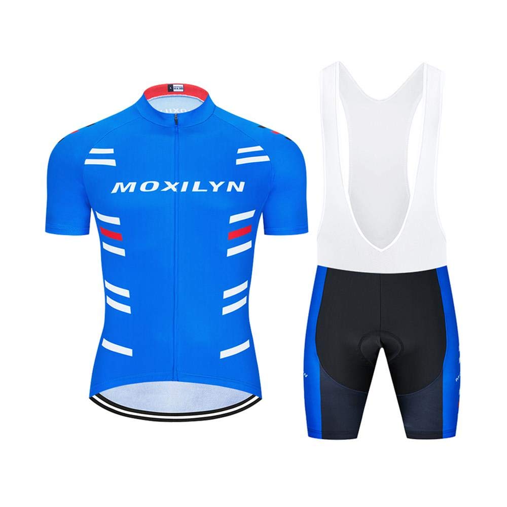 MOXILYN Men's Cycling Jersey & Bib Shorts Set - Breathable Short Sleeve Mountain Bike Shirt with 20D Gel Padded Chamois for MTB Road Biking - Perfect for Training, Racing & Outdoor Cycling Adventures