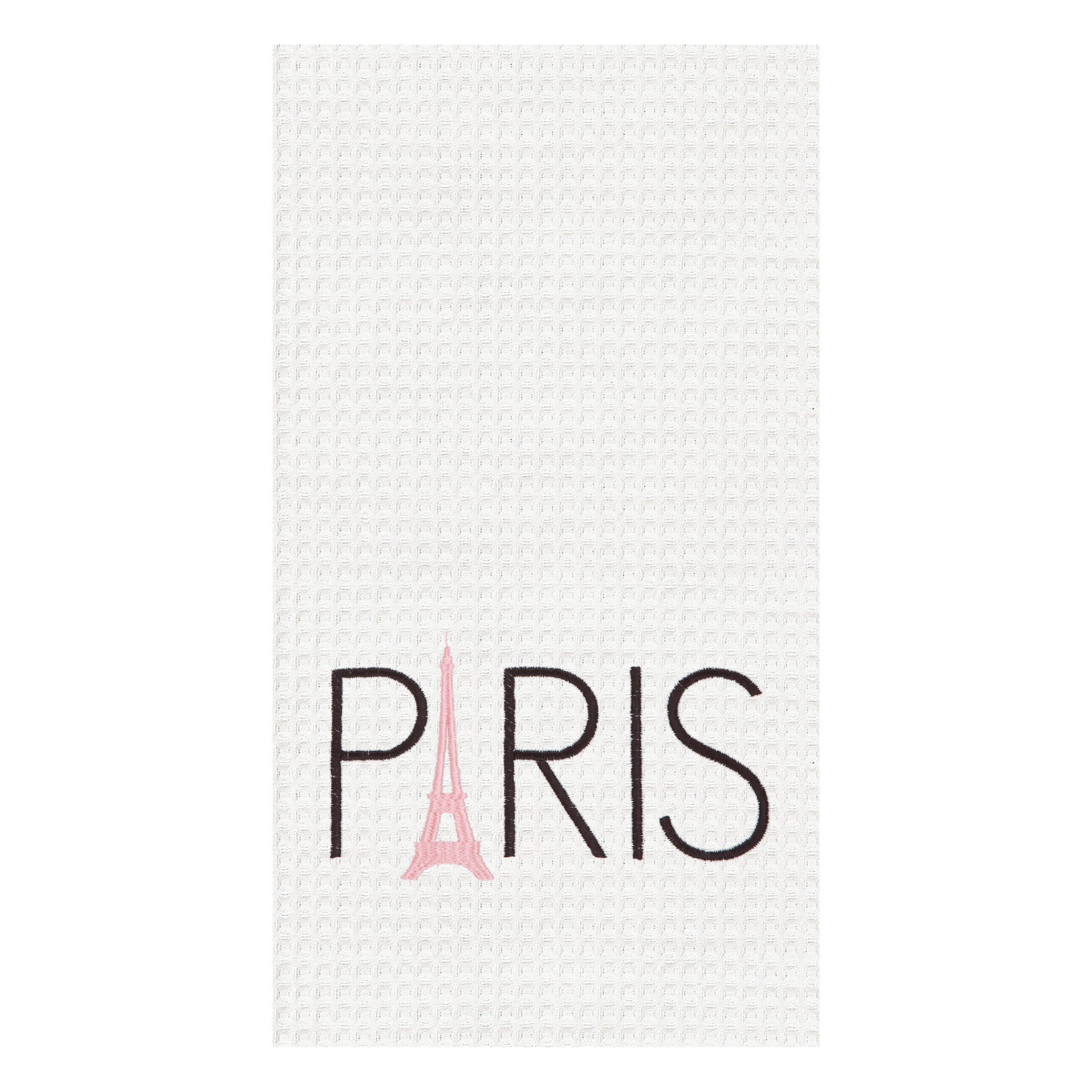 C&F Home Paris Cotton Embroidered Waffle Weave Kitchen Towel - White, Absorbent & Durable for Everyday Kitchen Use