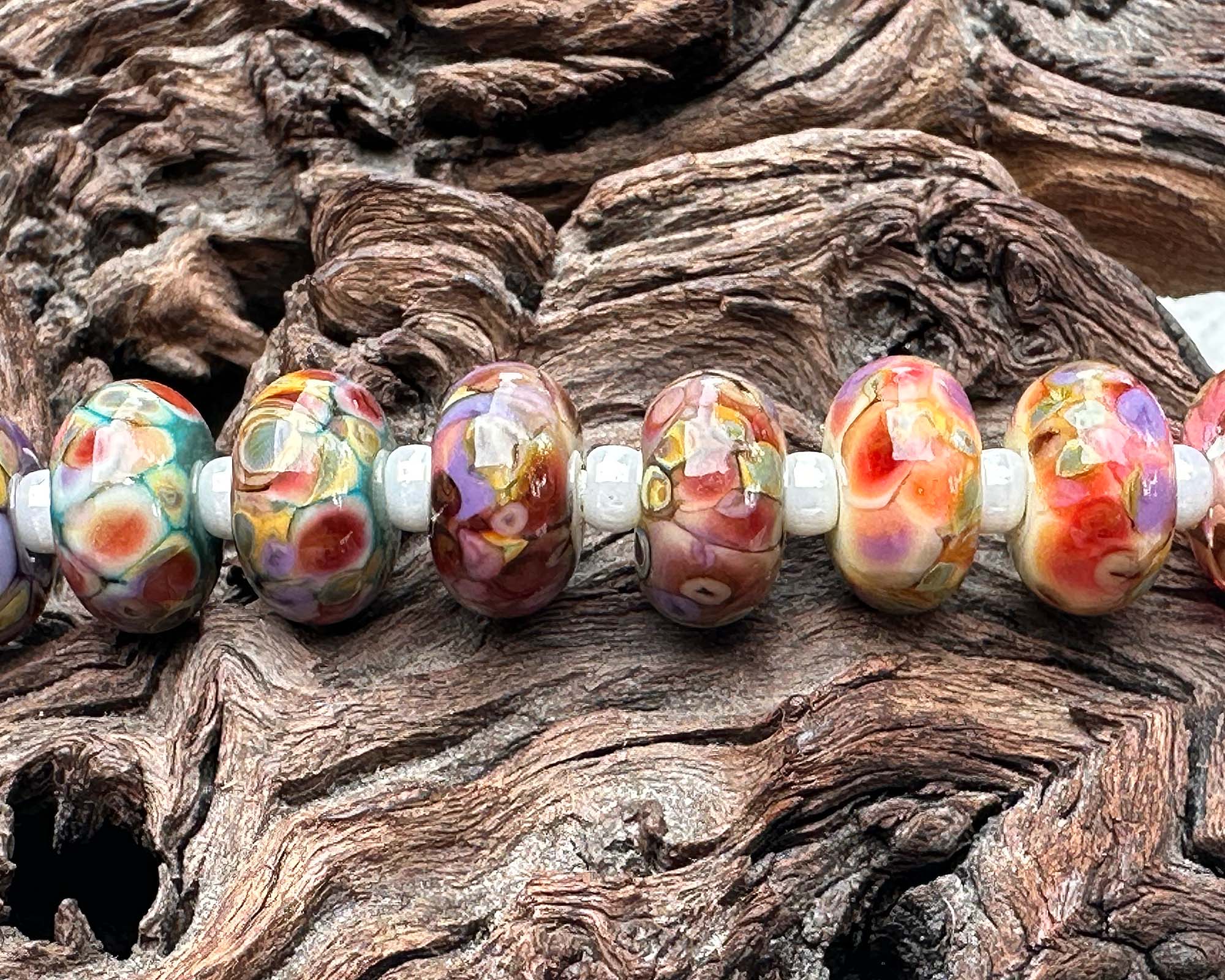 28 Picasso Rose Mosaic Lampwork Glass Beads Set for Jewelry Making - DIY Bracelet, Necklace & Craft Projects - SRA Certified Artisan Beads
