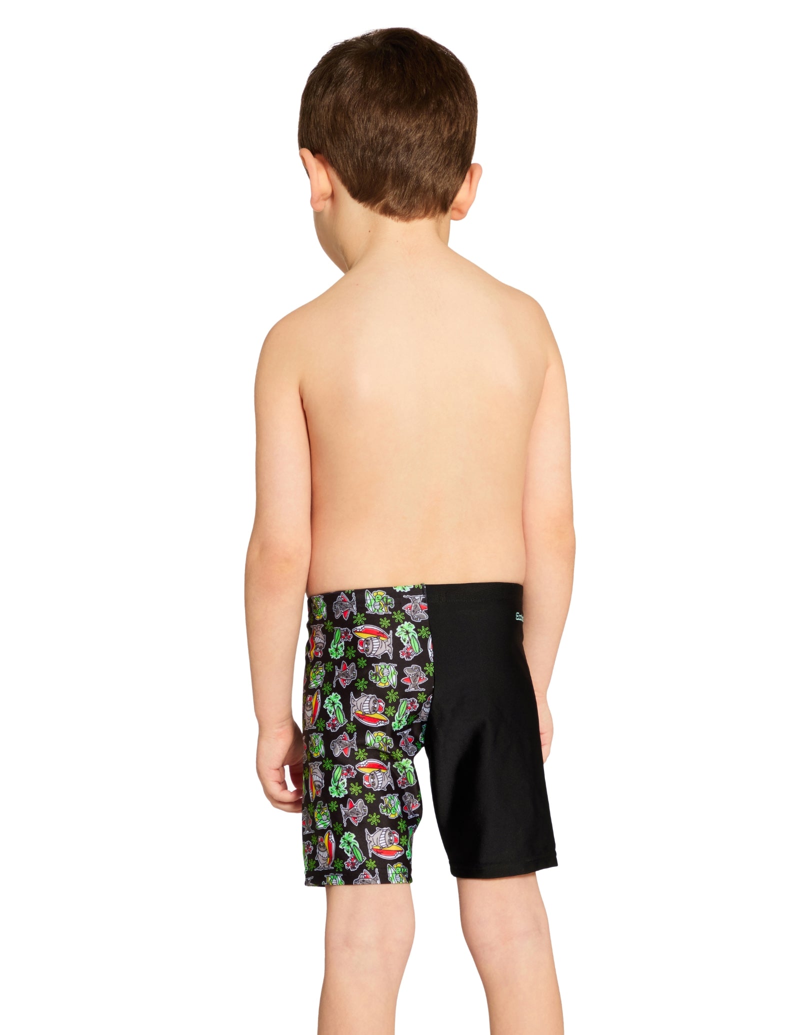 Tots Boys Finzilla Mid Swim Jammer - Black/Multi Color - Perfect for Swim Lessons, Pool Parties & Competitive Swimming