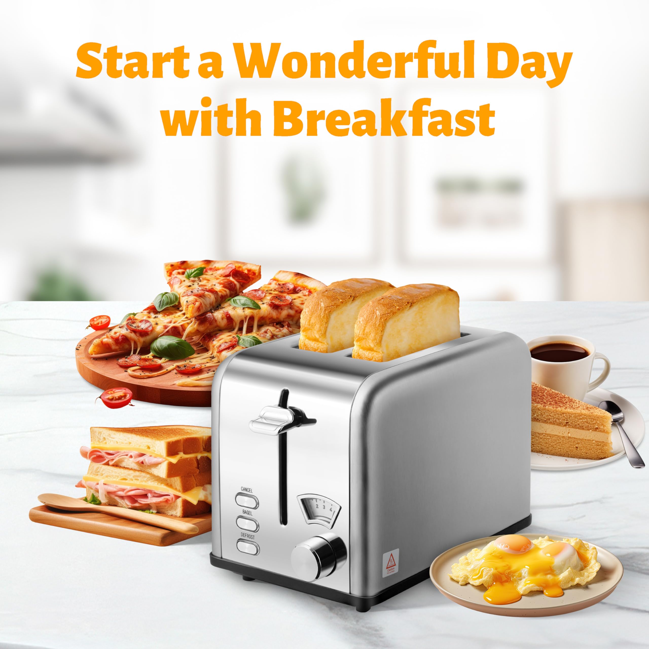 HealSmart 2 Slice Stainless Steel Toaster - Extra Wide Slots, Removable Crumb Tray, 5 Shade Settings | Bagel, Defrost & Cancel Functions | Retro Compact Design for Bread, Waffles, Bagels & Pastries | Perfect for Kitchens, Dorms, Offices & Small Spaces (Silver)