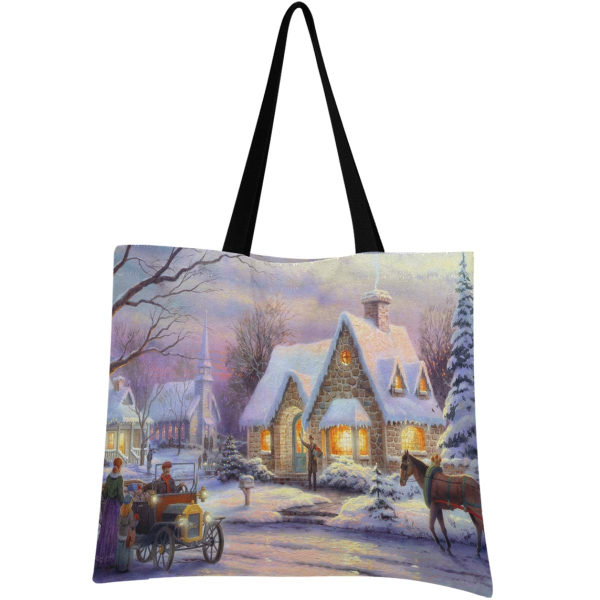 Vintage Christmas Snow Cottage Tote Bag - Gym, Beach & Travel