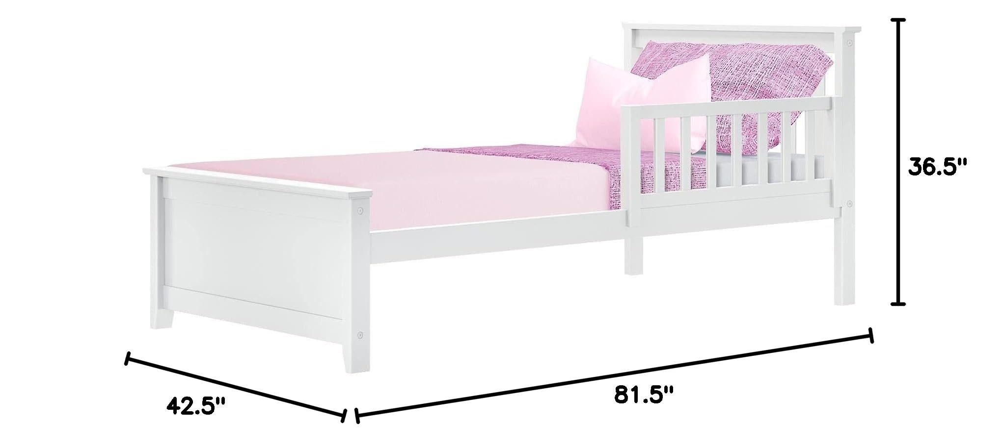 Max & Lily Twin Bed Frame with Headboard - White Wooden Slatted Design with Safety Guard Rail for Kids | Perfect for Bedrooms, Playrooms & Sleepovers