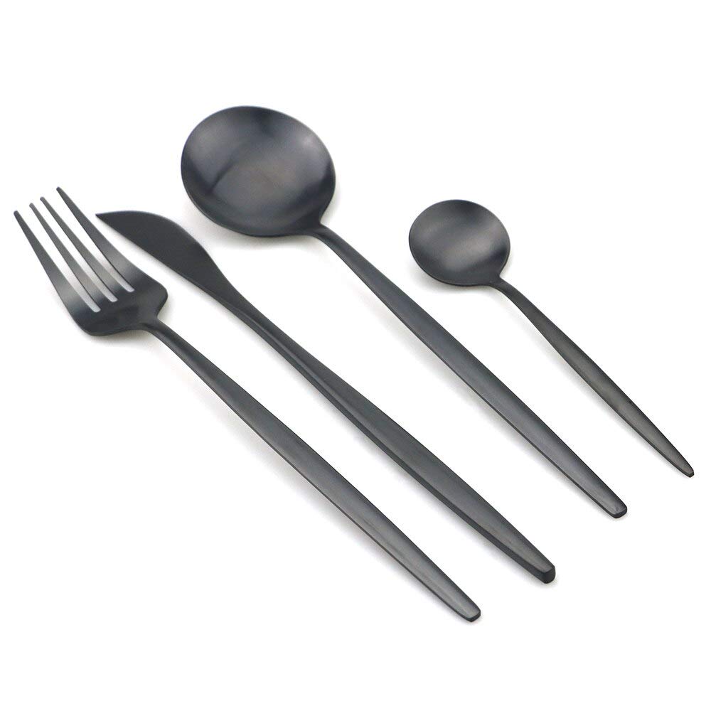 36-Piece Stainless Steel Silverware Set - Matte Dinner Forks, Knives & Spoons - Complete Cutlery Set with Teaspoons - Red Gold Finish - BY ZZYY - Perfect for Dining, Parties, Restaurants & Home Use