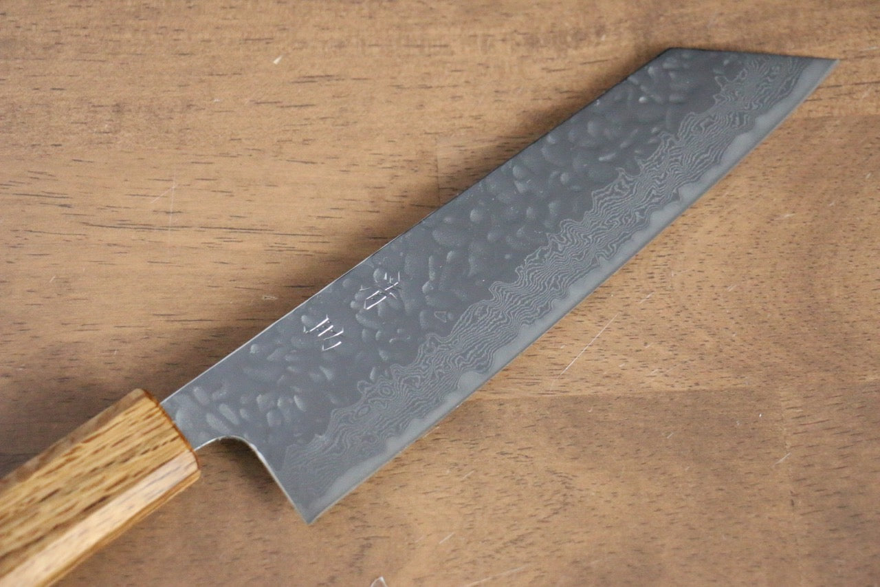 Premium AUS10 Damascus Steel Bunka Knife 170mm - Handcrafted Hammered Finish with Oak Handle - Perfect for Slicing, Dicing & Precision Kitchen Tasks