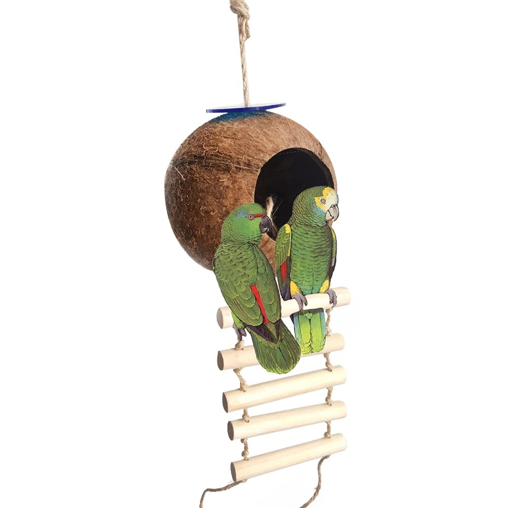Natural Coconut Shell Bird Nest for Small & Large Birds - Parrot Swing Bed, Cave Toy House & Pet Supplies - Perfect for Cockatiels, Lovebirds & Parakeets (Ideal for Cages, Play Gyms & Aviaries)