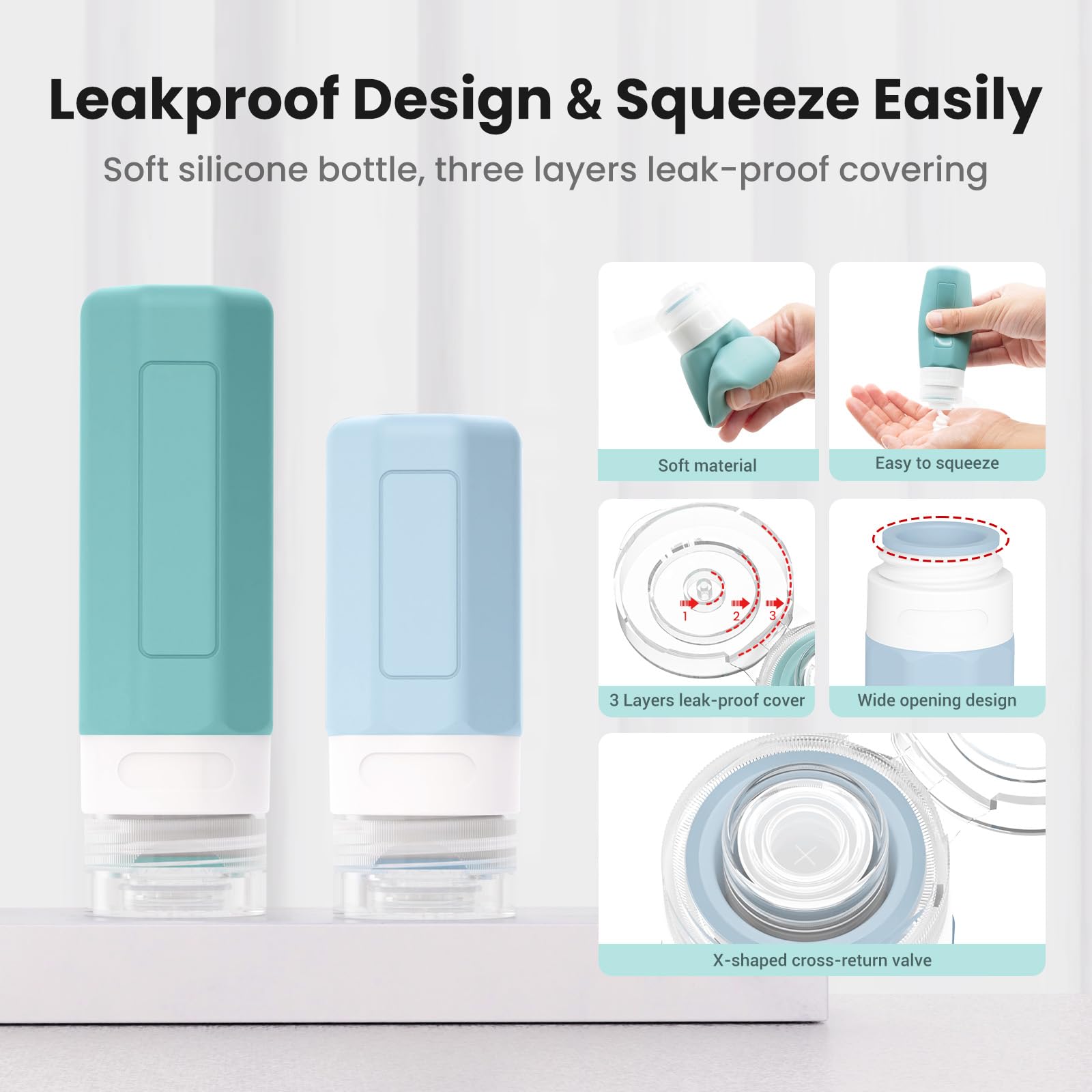 17 Pack TSA Approved Leak Proof Travel Bottles for Toiletries - Refillable Travel Size Containers for Shampoo, Body Wash, Lotion & Conditioner (Blue) - Perfect for Airplane Carry-On, Vacation & Gym Essentials
