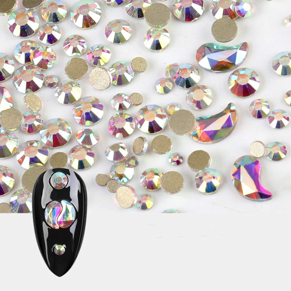 2 Packs S.A.V.I Flat Bottom AB Rhinestones - Mixed Sizes Shiny Diamond Nail Art Decorations (11g Each, Set of 4) for Manicure, DIY Nails & Beauty Salon Use
