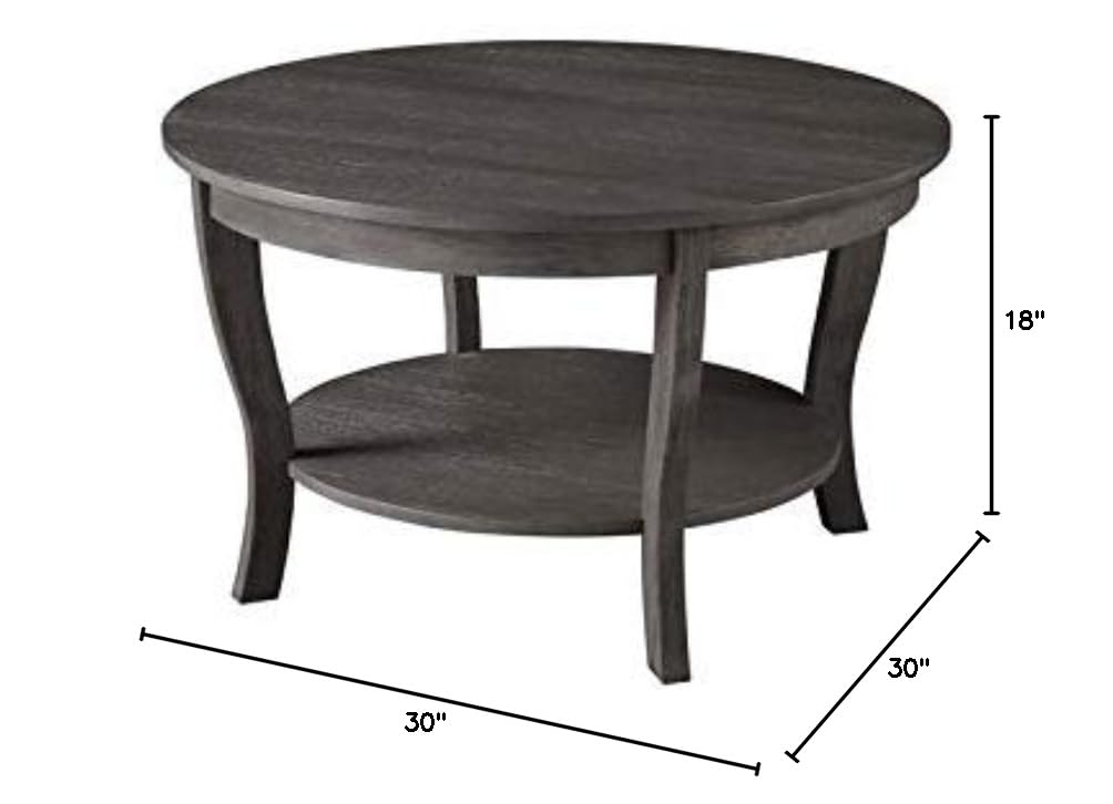 Pemberly Row Round Coffee Table - Gray Wood Finish - Modern Living Room Furniture for Small Spaces & Home Decor