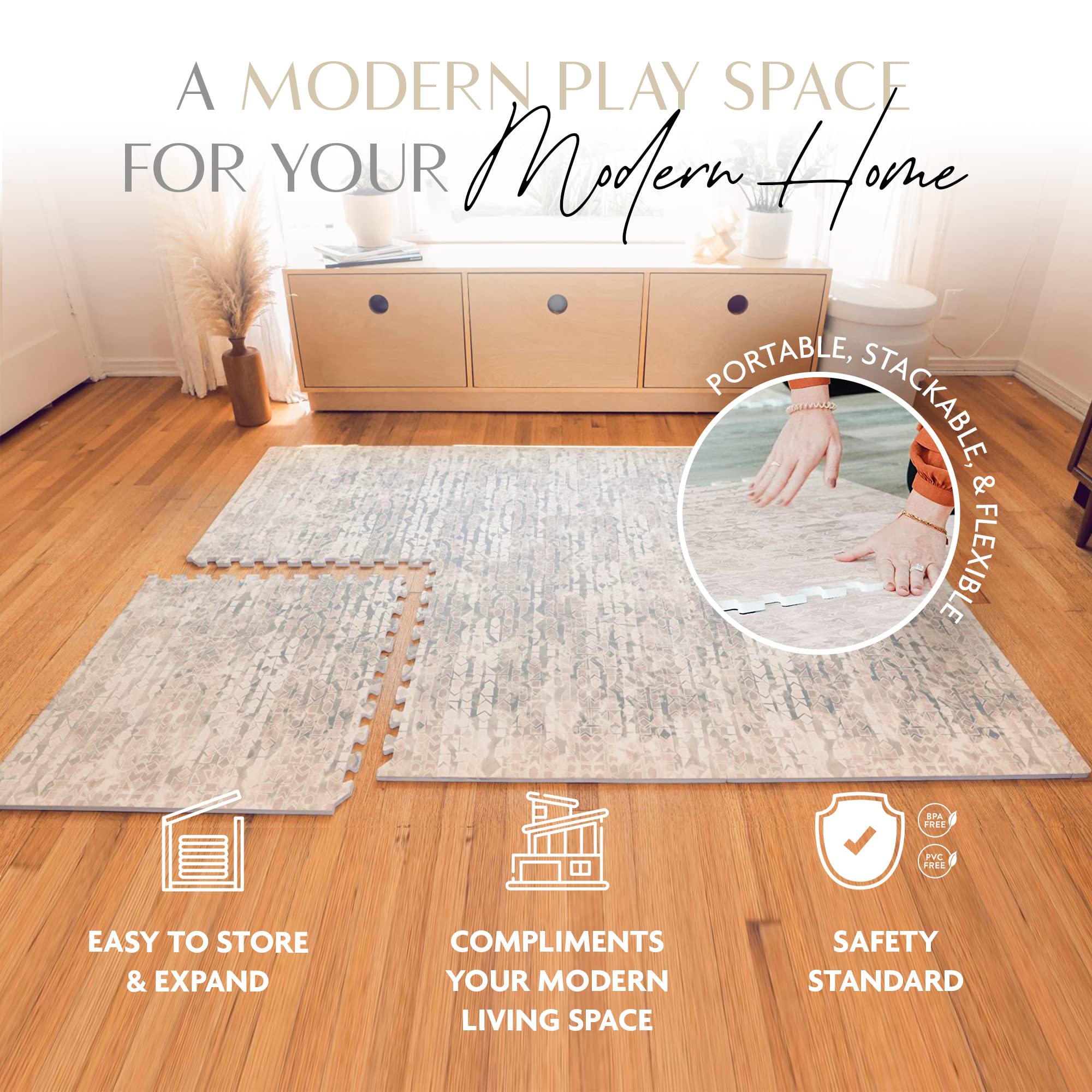 **Non-Toxic Baby Play Mat - 6x8 ft Large EVA Foam Tummy Time Mat | Soft, Lightweight & Stackable PVC-Free Floor Mat for Infants | Perfect for Nursery, Playroom & Daycare (Amber Beige)**