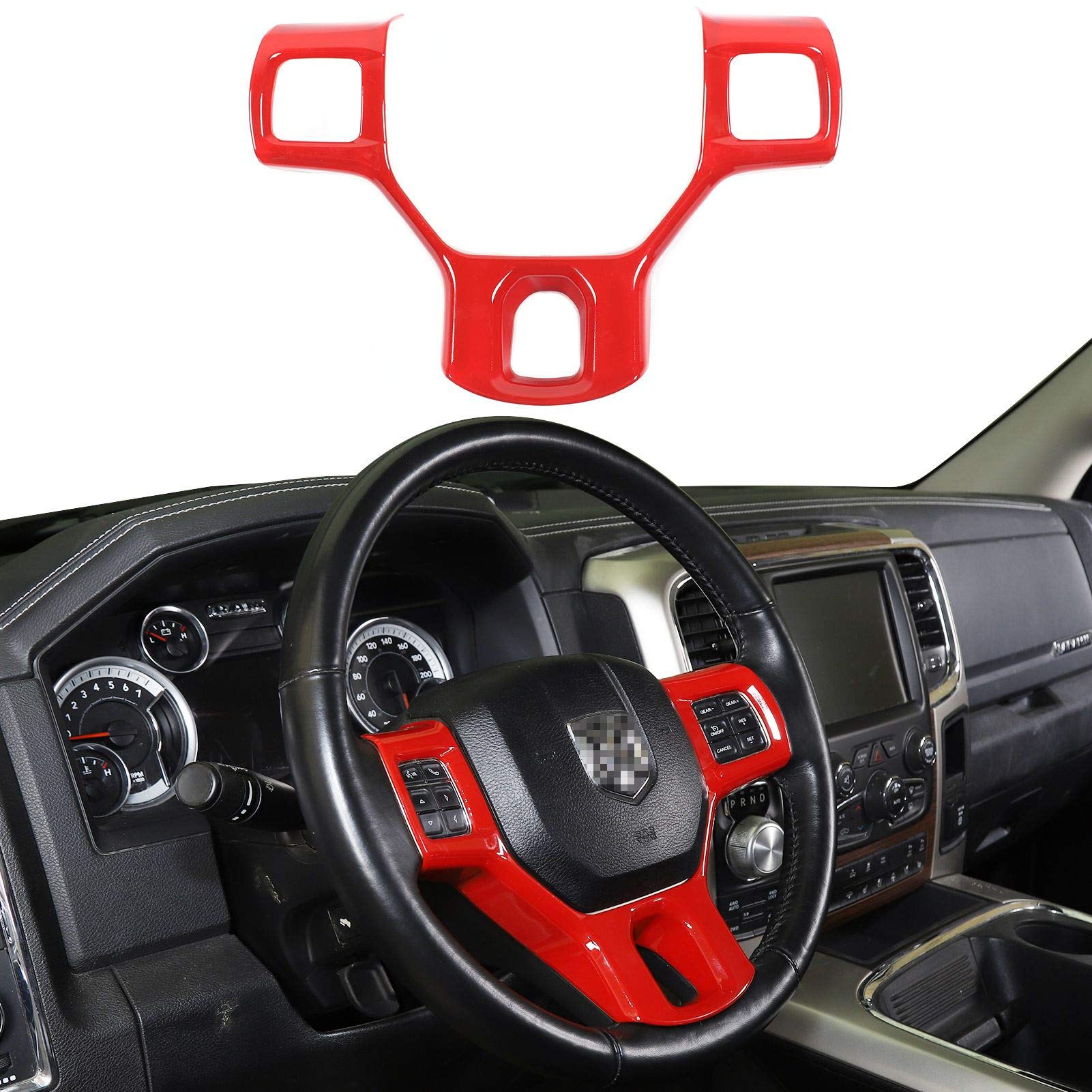 Premium Leather Steering Wheel Cover for 2010-2017 Dodge RAM - Anti-Slip Grip, Red Interior Accessory - Perfect for Road Trips & Daily Commuting