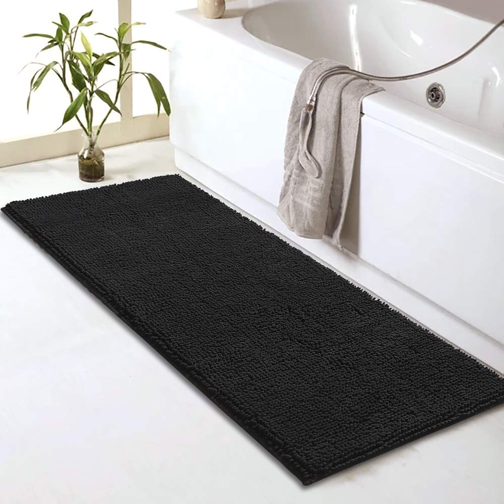 Non-Slip Black Bath Mat - Fluffy Soft & Absorbent for Bathroom Safety (59