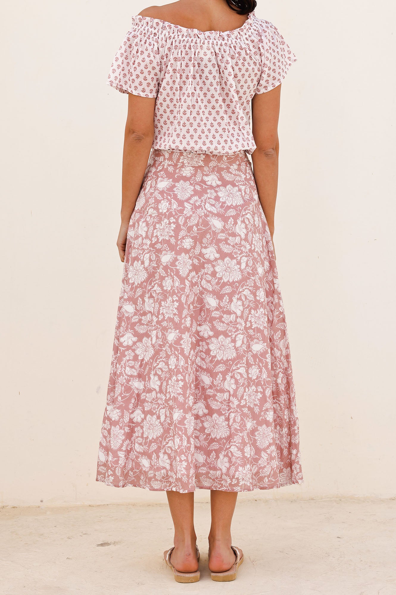 Neve Skirt - Blossom Dusty Pink & White Floral Midi Skirt for Women | Perfect for Spring, Summer, Weddings & Date Nights