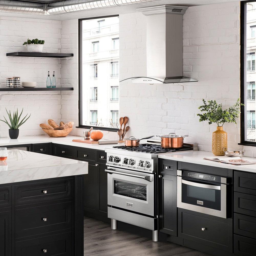 ZLINE KN4CRN BT Stainless Steel Wall Mount Range Hood with Ducted Ventilation & Built-in CrownSound Bluetooth Speakers - Perfect for Modern Kitchens & Open-Concept Living Spaces