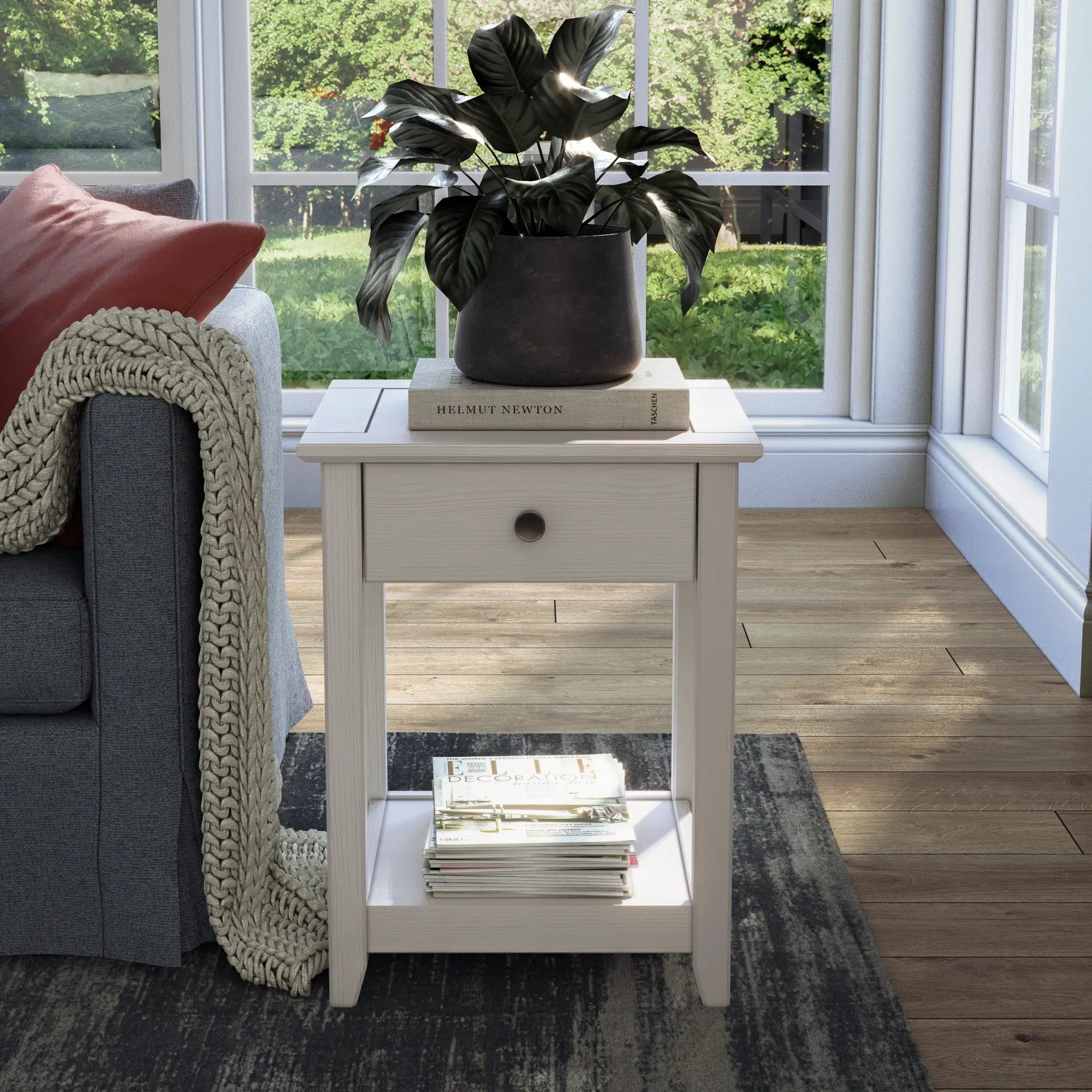Greenport Modern End Table - Small Side Table for Living Room, Bedroom, or Office - Nightstand with Storage Shelf - Compact Accent Table for Home Decor