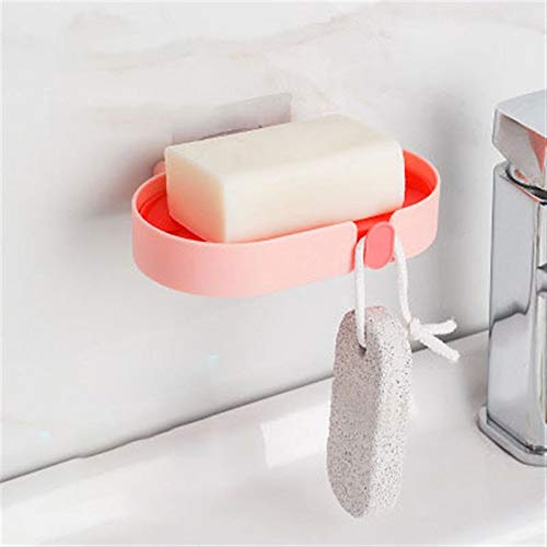 FEIMENGALL Double Drain Soap Dish with Wall Mount - Pink Bathroom Soap Holder for Shower, Kitchen Sink & Vanity - Space Saving Soap Box with Drainage Holes - Ideal for Bath, Kitchen & Laundry Room Organization