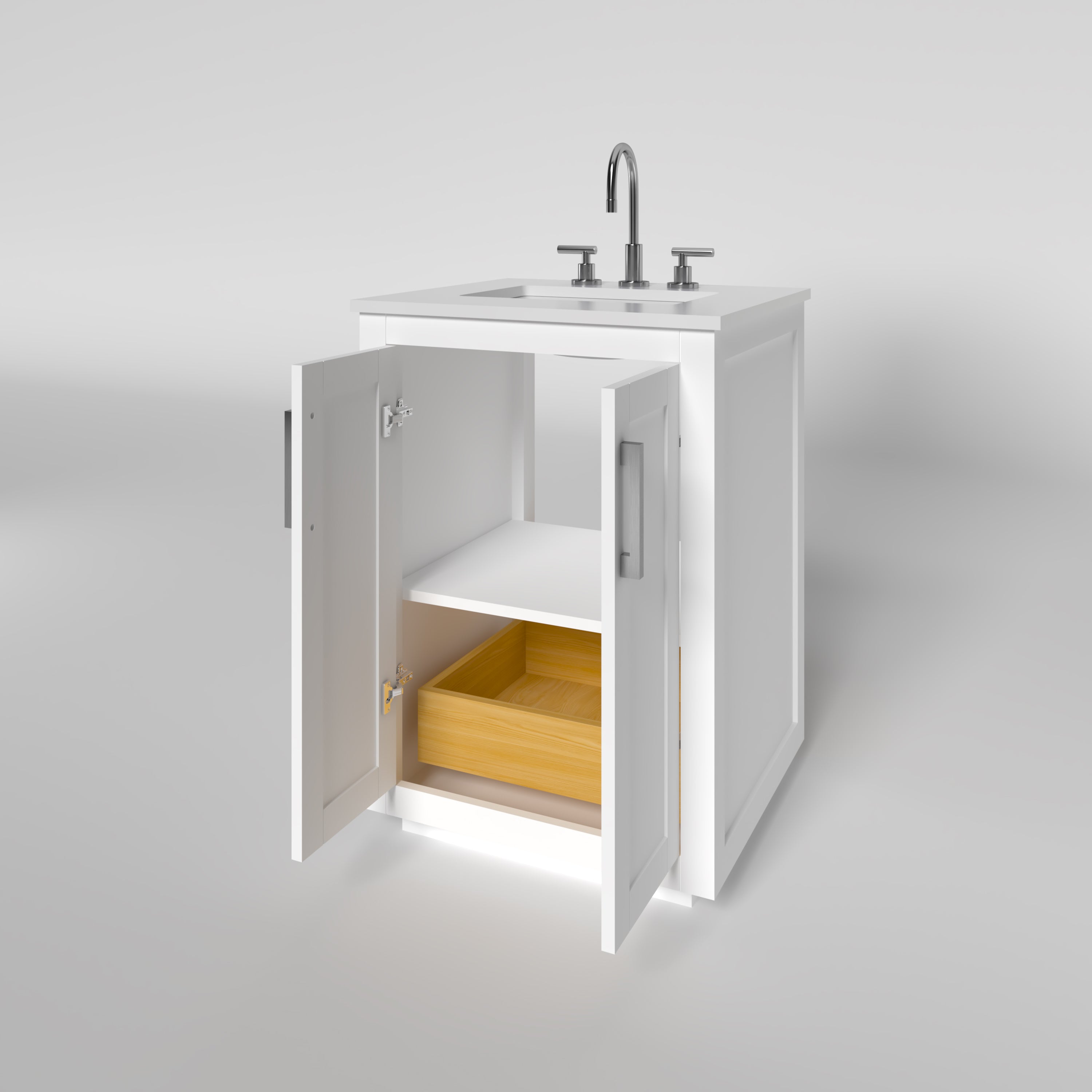 23.5 Inch White Bathroom Vanity Cabinet - Modern Miami Style Freestanding Vanity for Bathroom Remodel, Small Space & Powder Room Decor