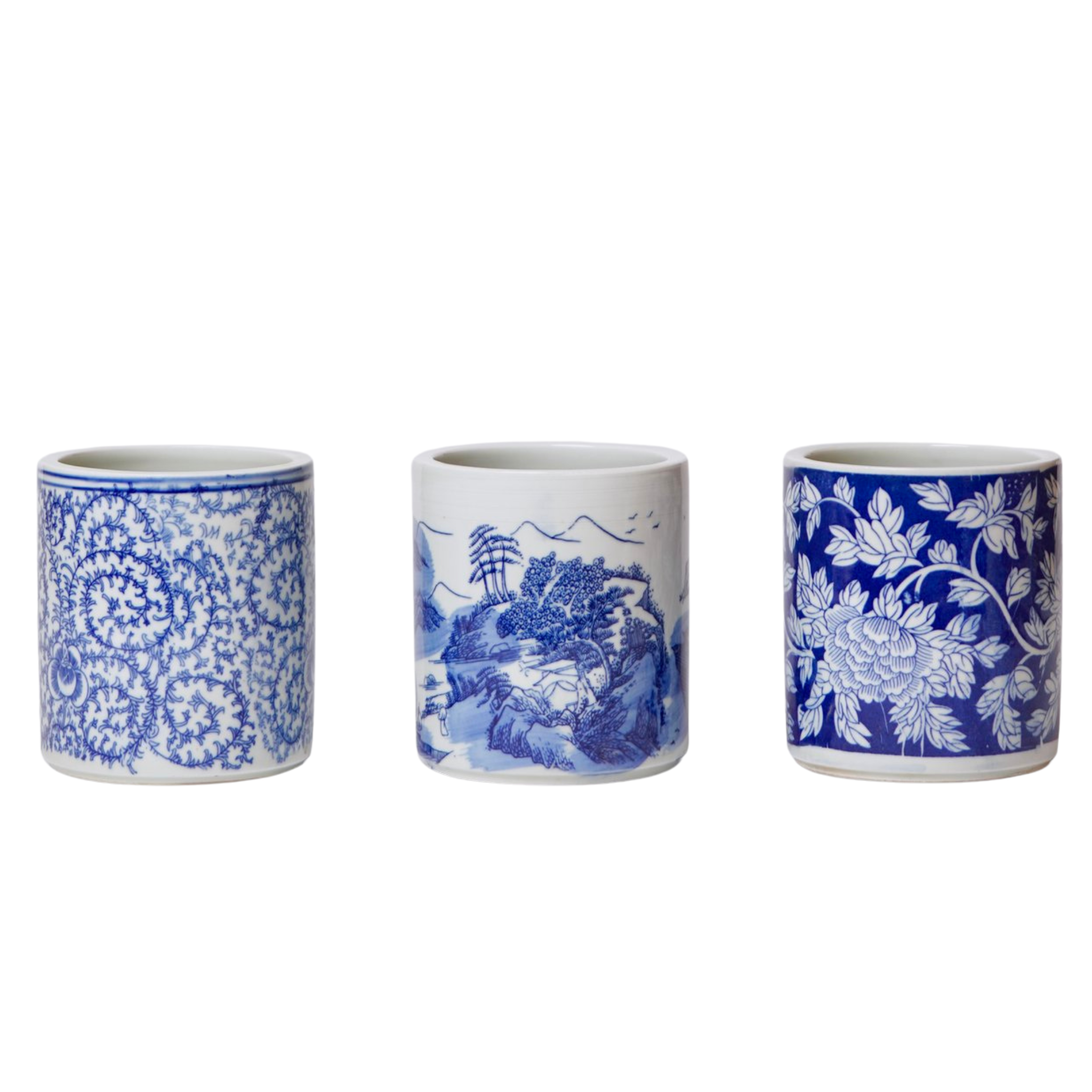 Blue and White Scrolling Peony Porcelain Cachepot - Handcrafted Chinese Floral Planter for Home Decor, Garden & Wedding Centerpieces