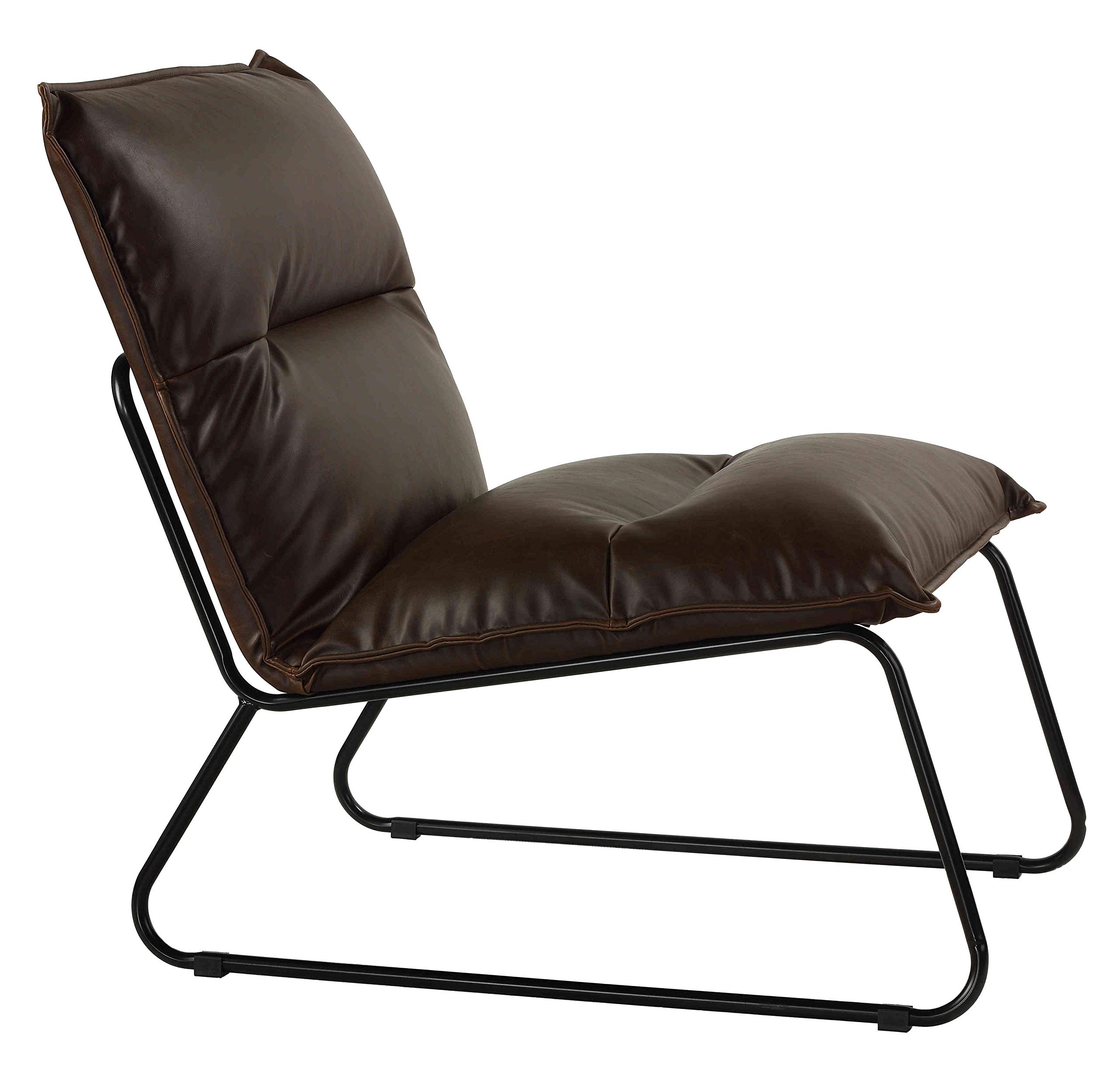 Distressed Brown Faux Leather Havana Accent Chair with Black Metal Legs - Mid-Century Modern Living Room Seating for Home Office & Lounge Areas