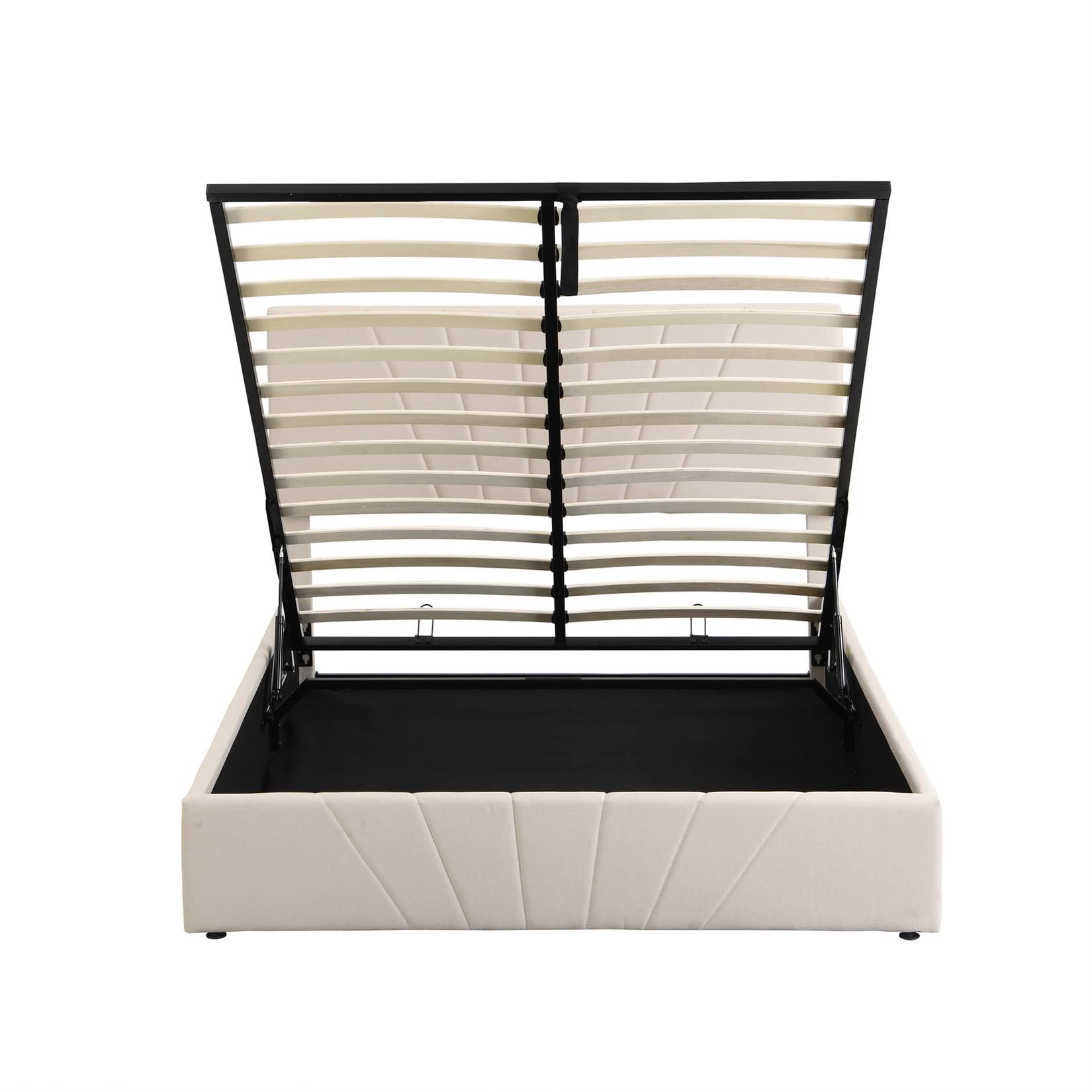Queen Size Lift Storage Bed - Modern Linen Upholstered Platform Bed Frame with Hydraulic Storage & Slat Support, Beige - Perfect for Small Bedrooms, Guest Rooms & Space-Saving Solutions