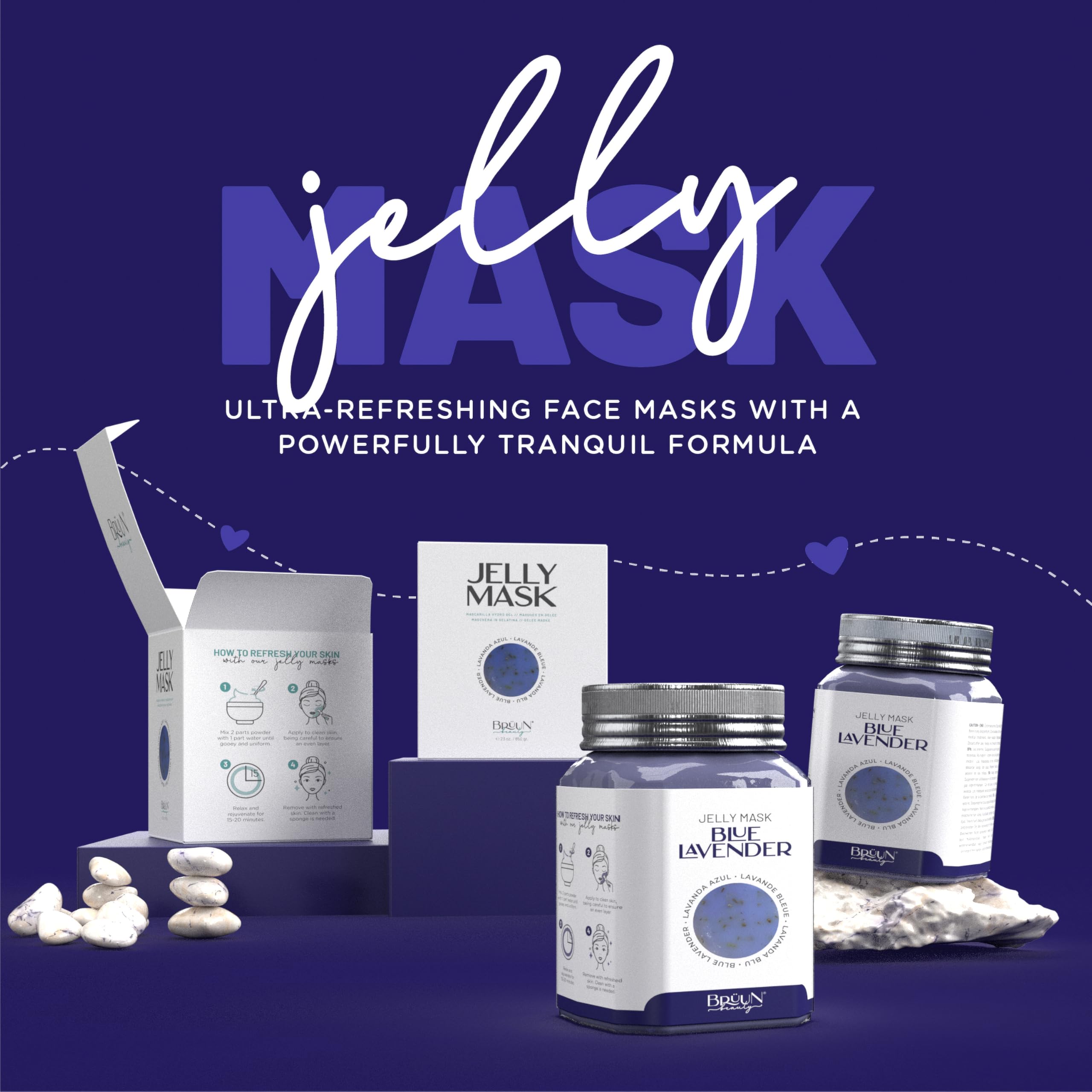 BRÜUN Blue Lavender Peel-Off Jelly Face Mask | 23 fl oz Hydrating Gel Mask for Spa & Skin Care | Moisturizing Facial Treatment for Dry Skin & Relaxation at Home