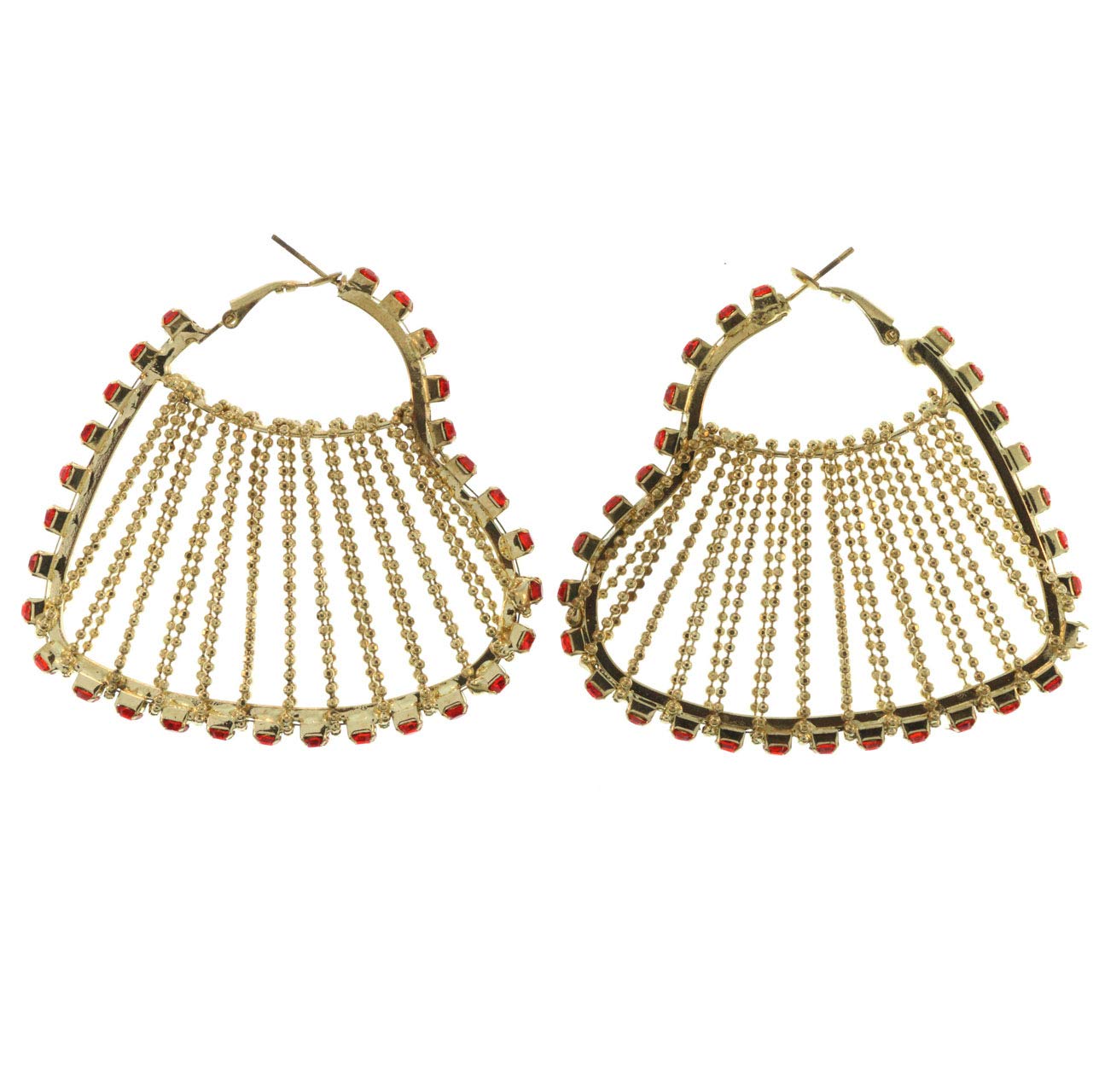 Elegant Gold-Tone Red Metal Hoop Earrings with Crystal Accents - Perfect for Parties, Weddings & Evening Events
