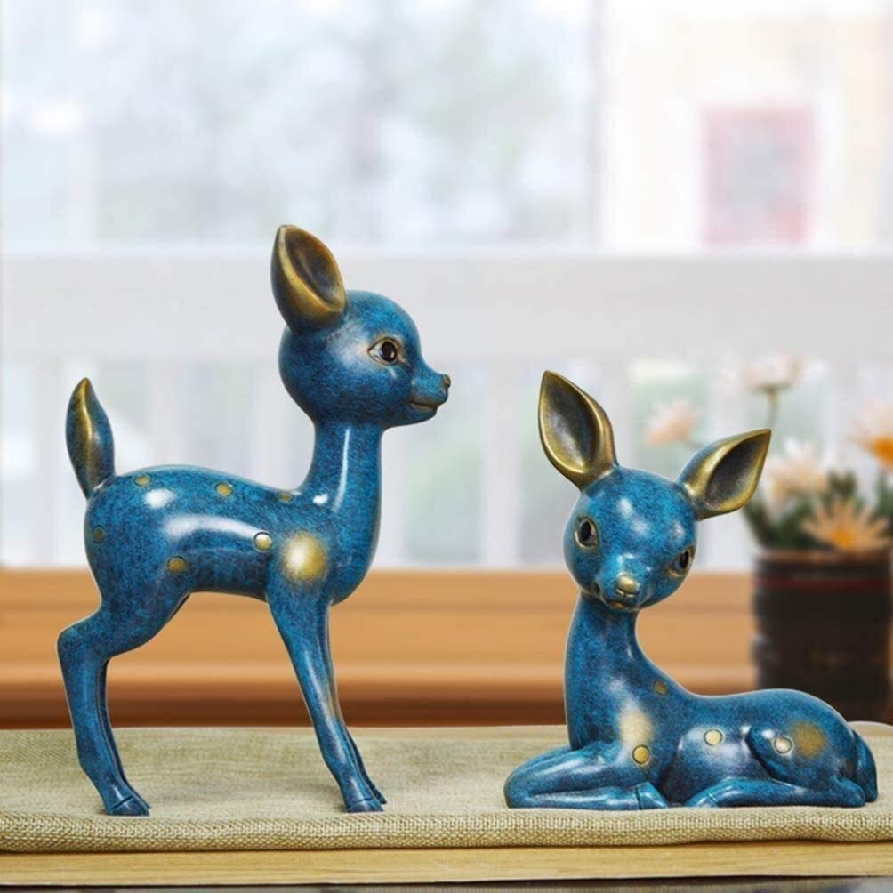 Blue Reindeer Lovers Statue Set - 2PCS Resin Animal Sculpture for Tabletop, Home Decor, Wedding Gift & Art Collection | Perfect for Christmas Decor, Couples Gifts, and Desktop Display
