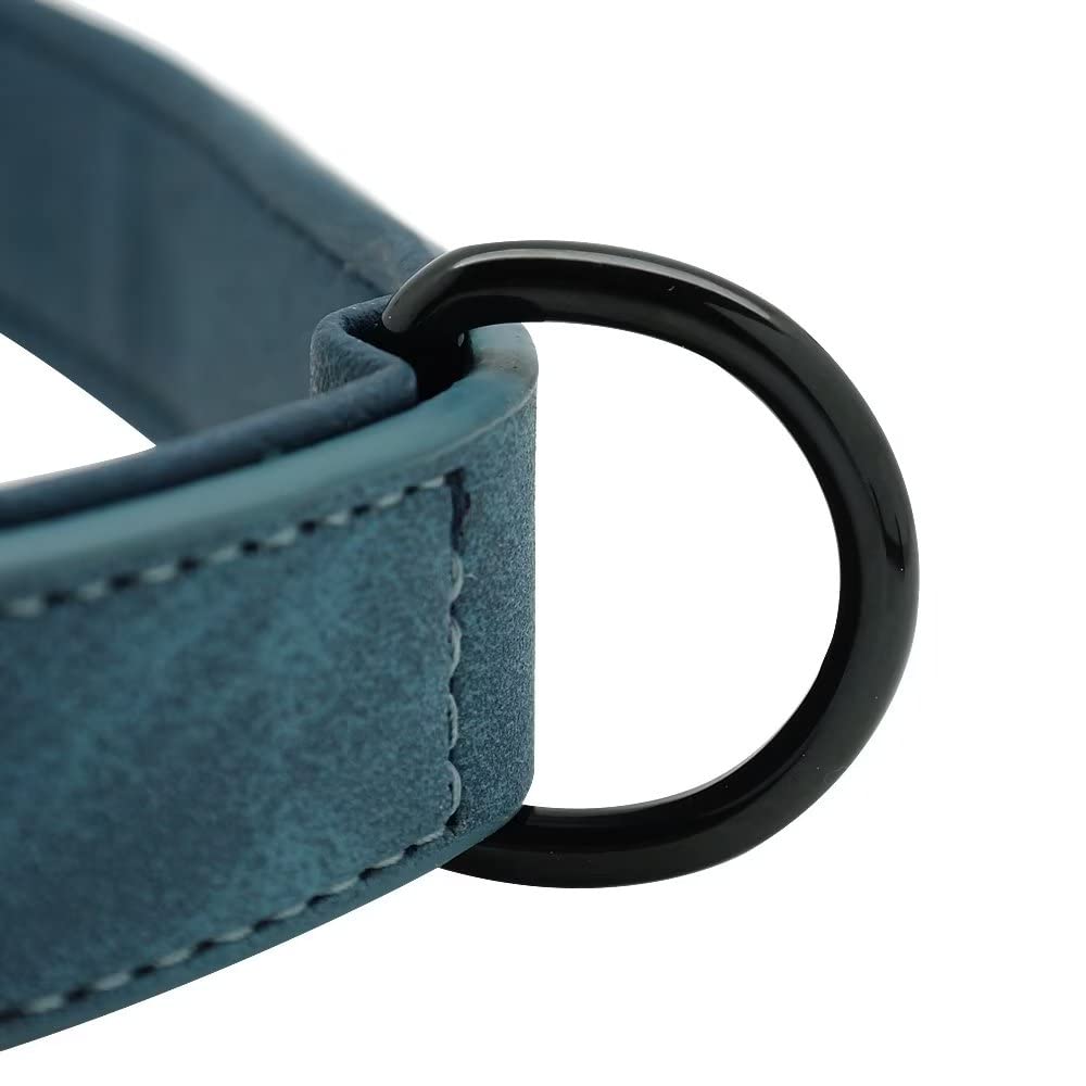 Custom Engraved Leather Dog Collar with Personalized Nameplate - Padded Comfort Collar for Small, Medium & Large Dogs (Blue, Size L) - Perfect for Daily Walks, Training & Pet Identification