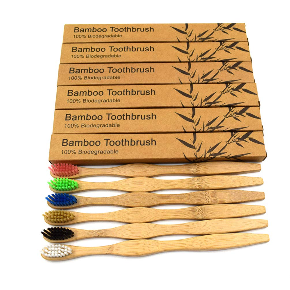 6 Pack Rainbow Bamboo Toothbrushes - Eco-Friendly Biodegradable Wooden Toothbrushes with Soft Bristles | Sustainable Oral Care for Travel, Home & Zero Waste Lifestyle